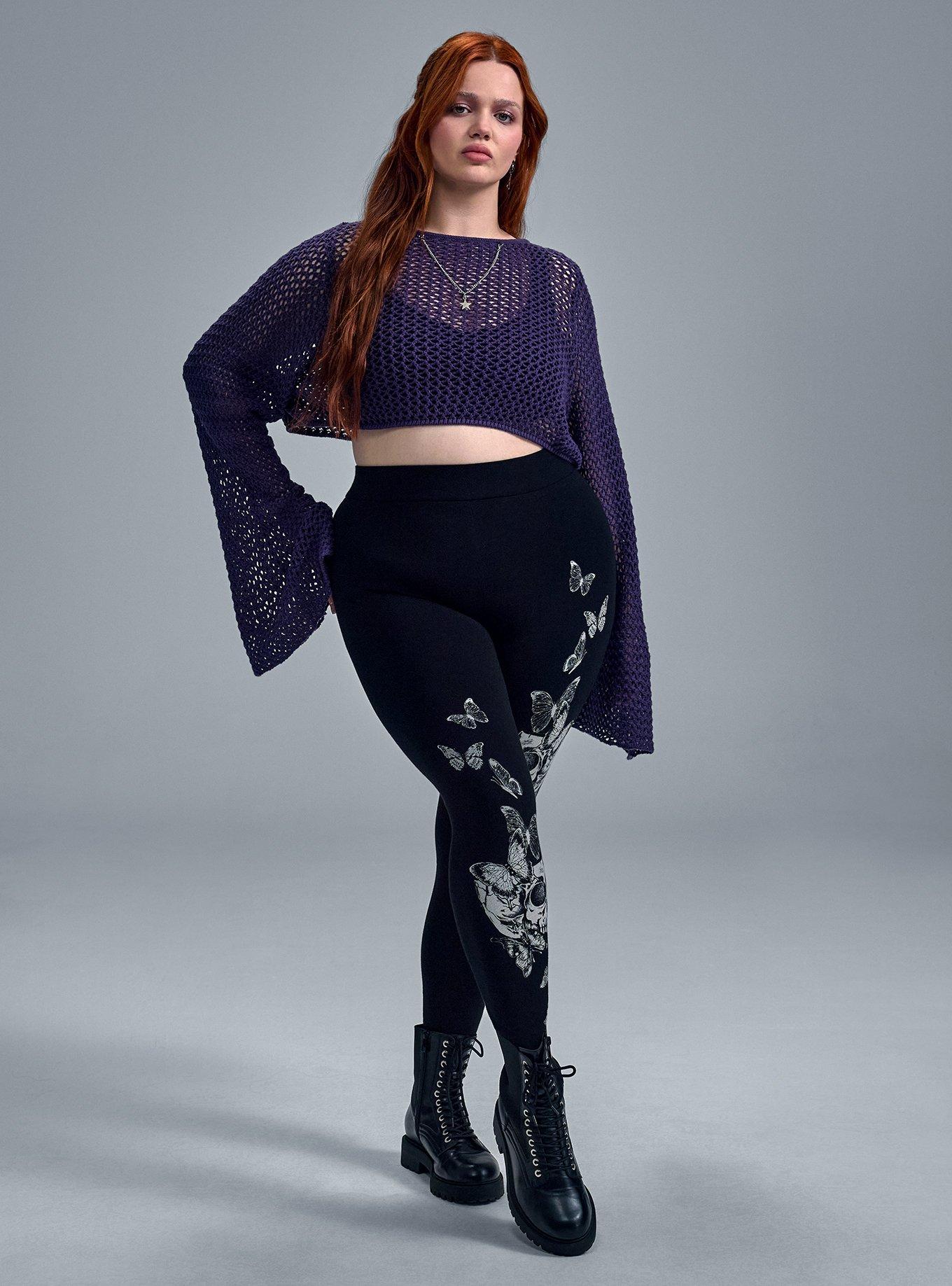 Plus Size Nightfall Full Length Printed Legging, BUTTERFLY SKULL, alternate