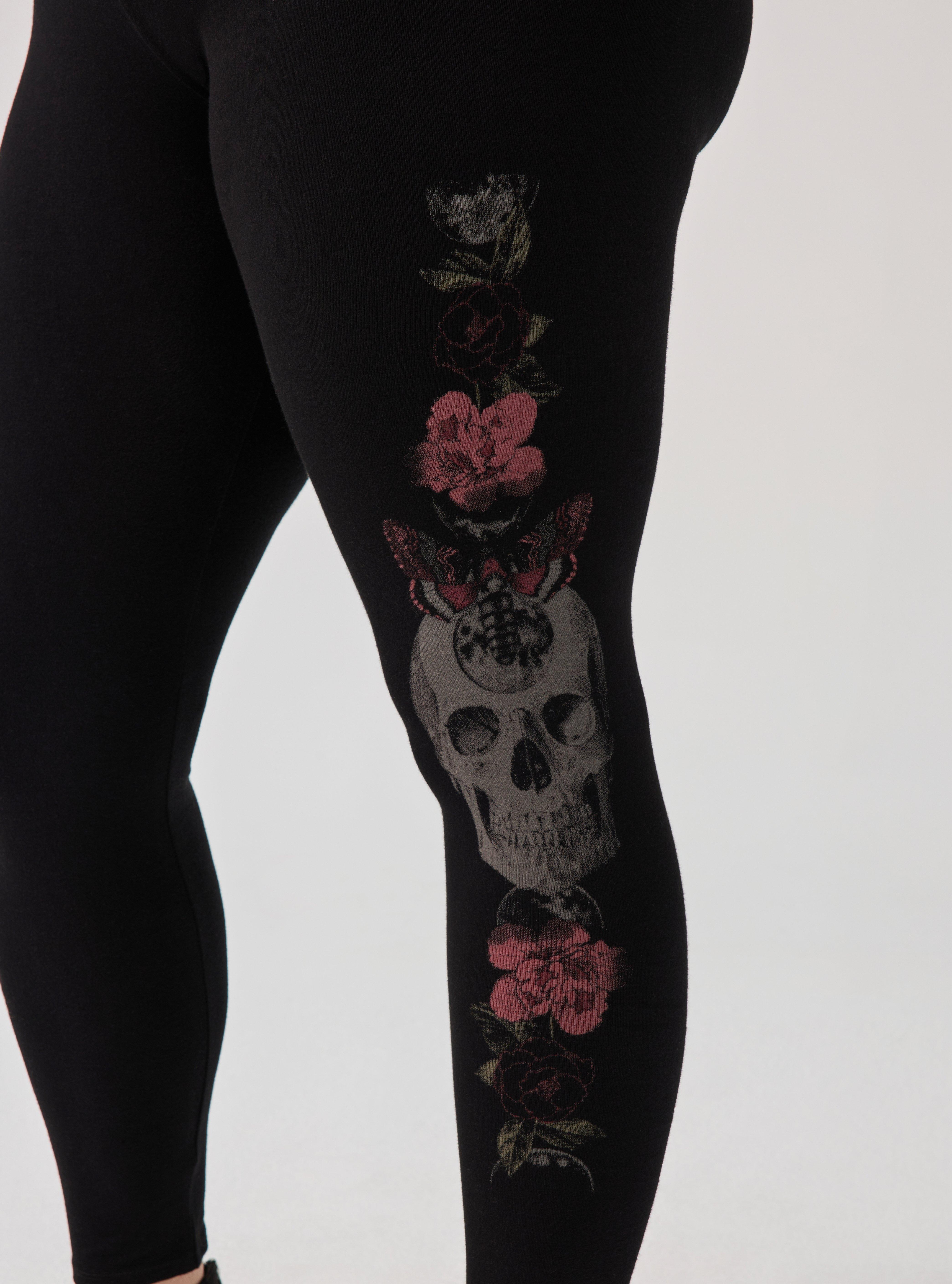 Nightfall Full Length Printed Legging, SKULL AND ROSES LEG, alternate