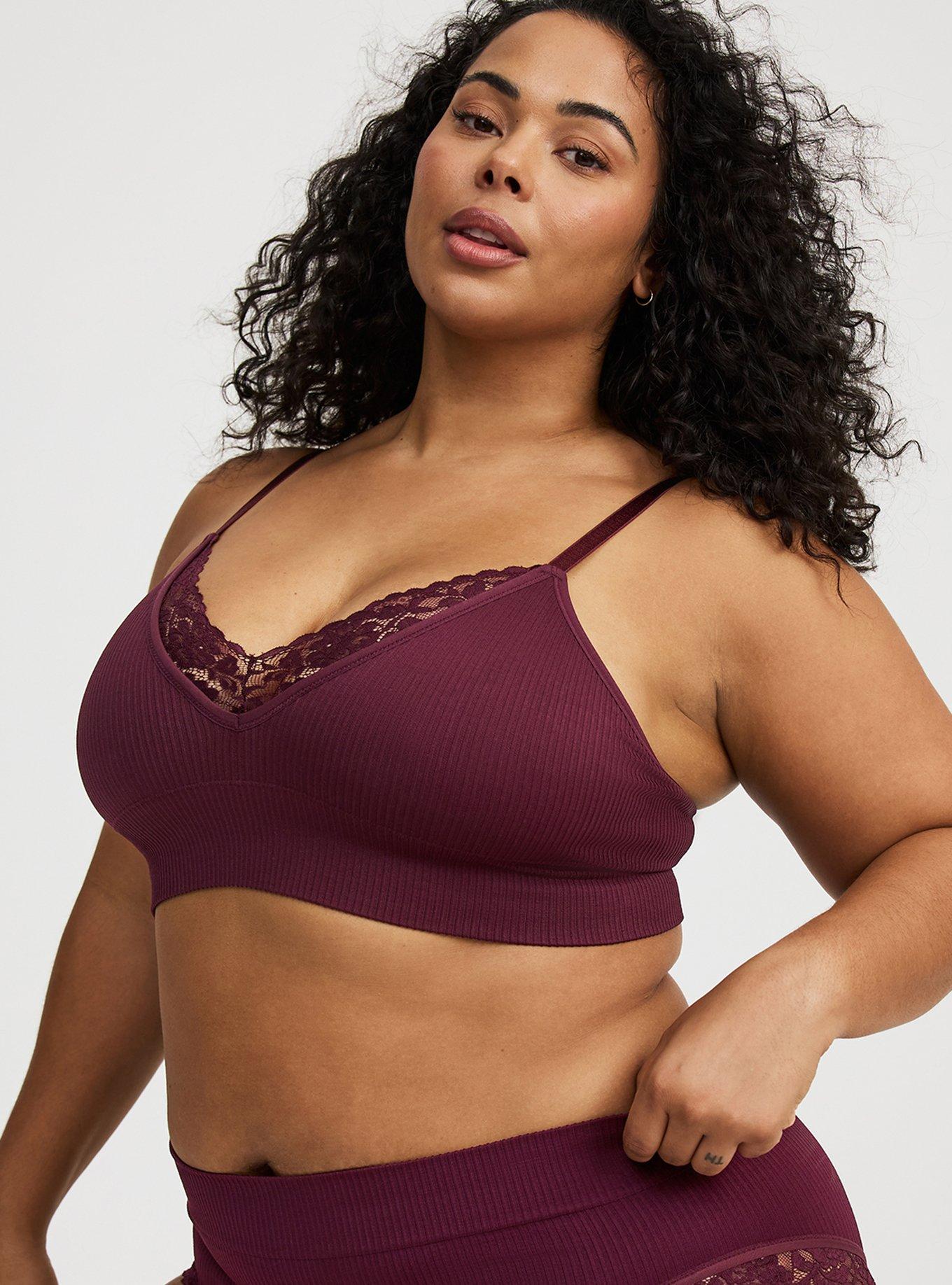 Unlined Seamless Plunge Rib Bralette, FIG, hi-res
