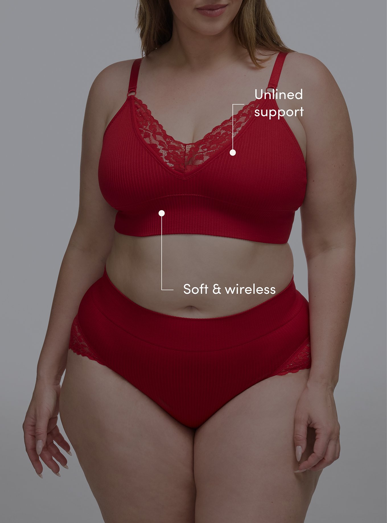 Unlined Seamless Plunge Rib Bralette, JESTER RED, alternate