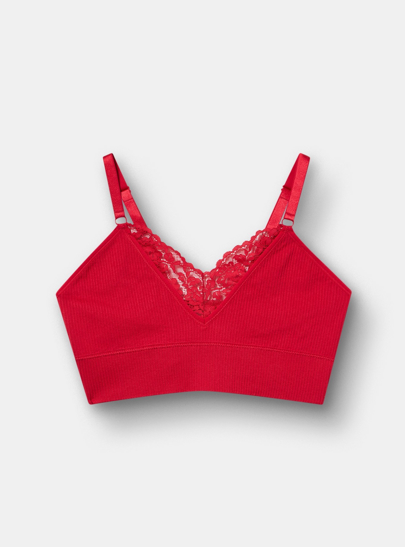 Unlined Seamless Plunge Rib Bralette, JESTER RED, flat