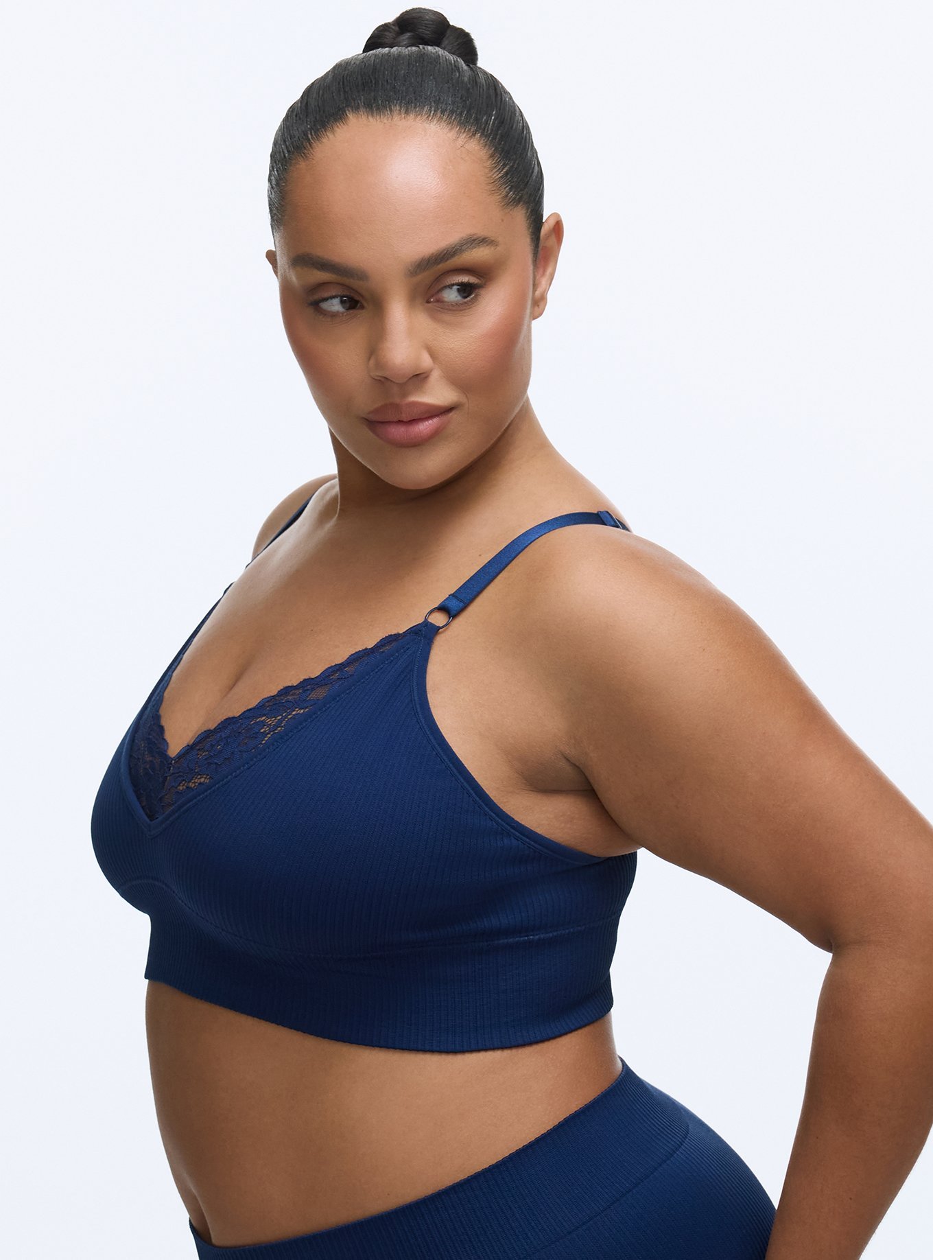 Unlined Seamless Plunge Rib Bralette, MEDIEVAL BLUE, alternate