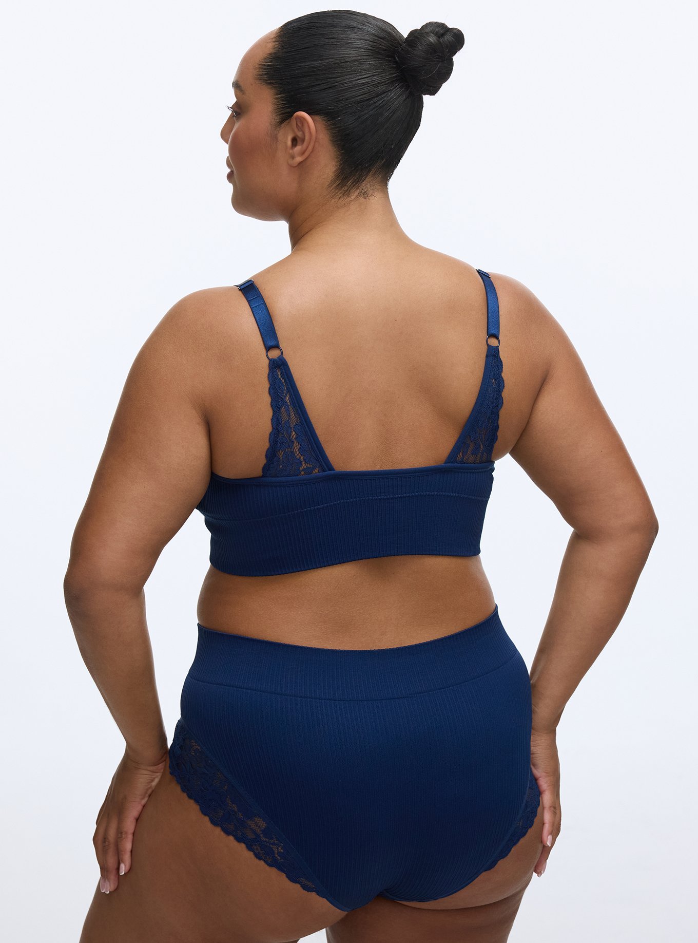 Unlined Seamless Plunge Rib Bralette, MEDIEVAL BLUE, alternate