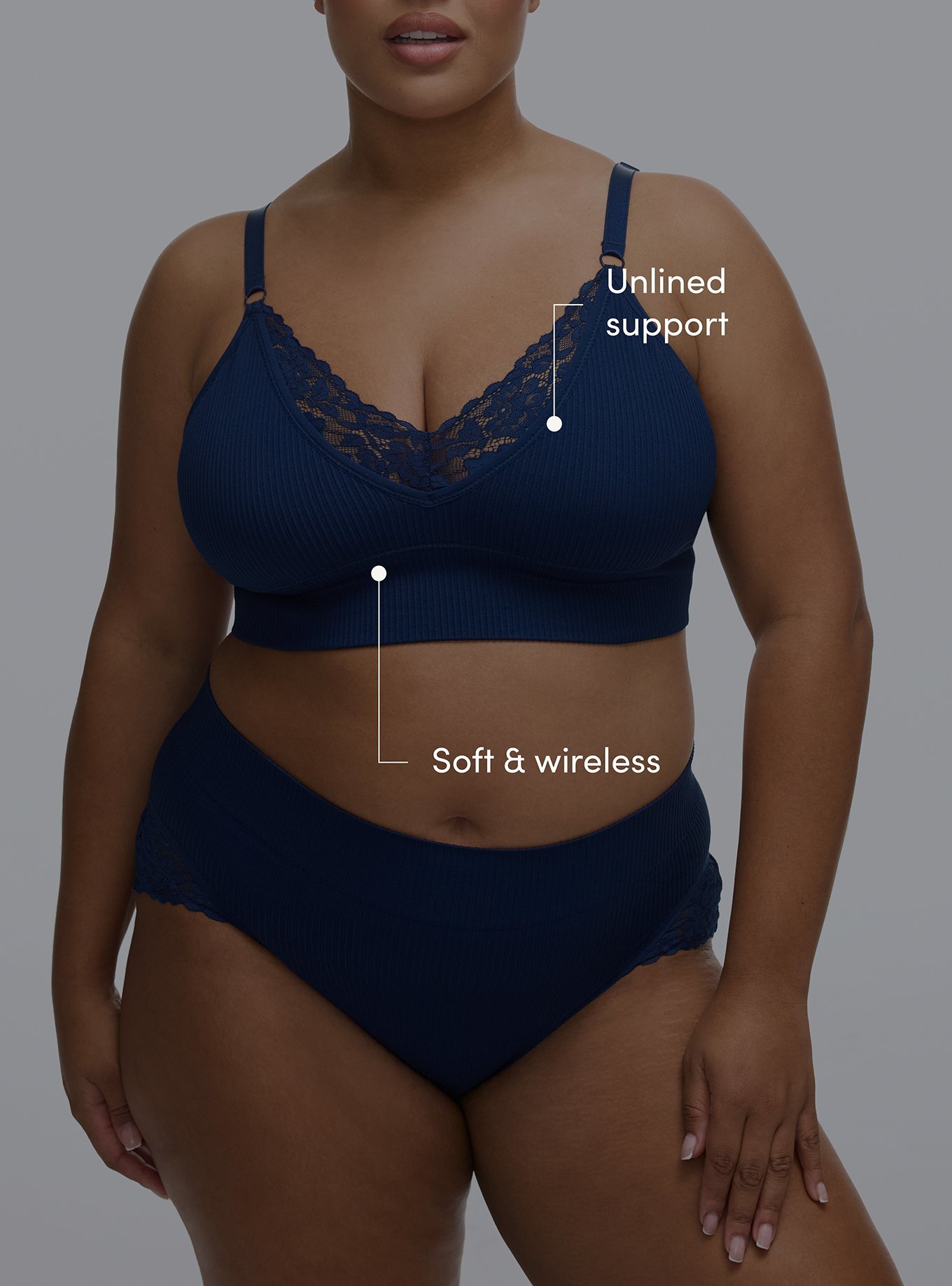 Unlined Seamless Plunge Rib Bralette, MEDIEVAL BLUE, alternate