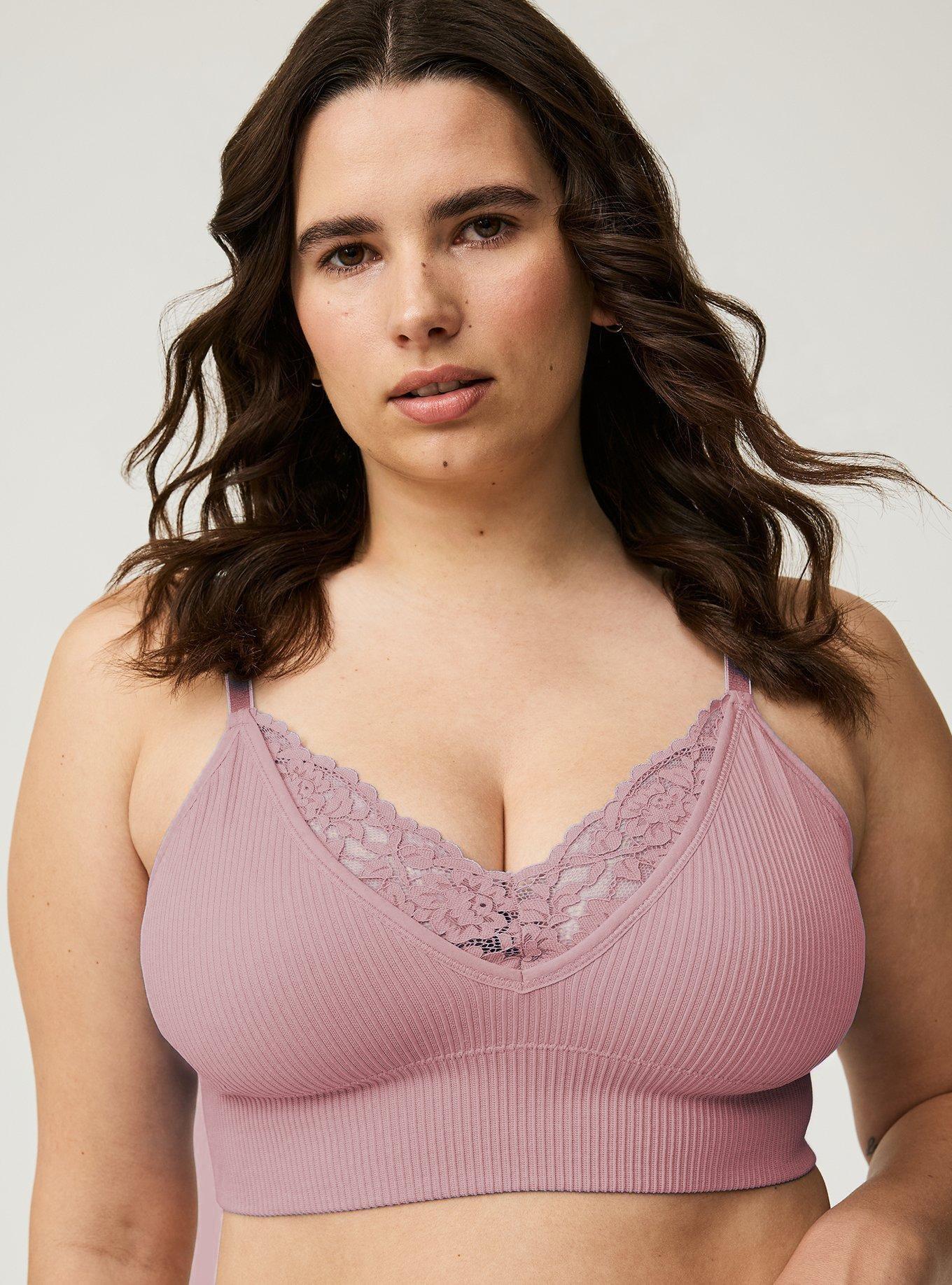 Unlined Seamless Plunge Rib Bralette, TOADSTOOL, hi-res