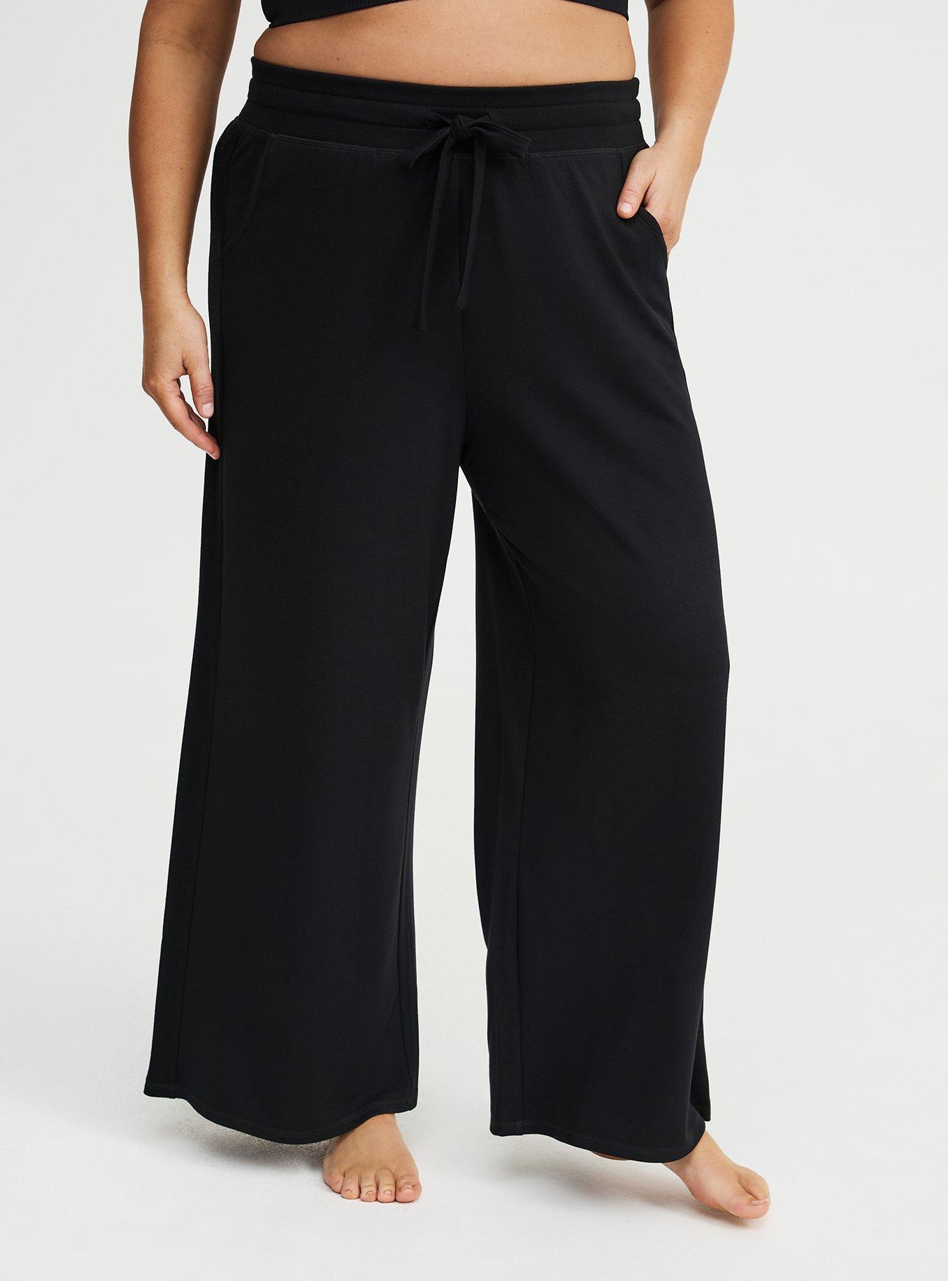 Lightweight French Terry Wide Leg Lounge Pant, DEEP BLACK, alternate