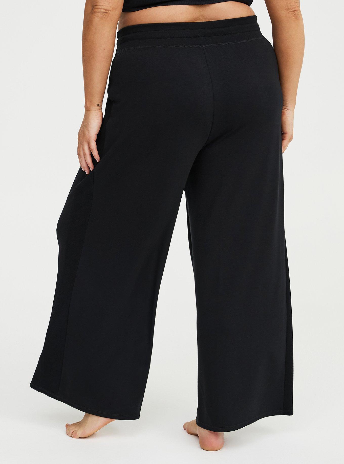 Lightweight French Terry Wide Leg Lounge Pant, DEEP BLACK, alternate