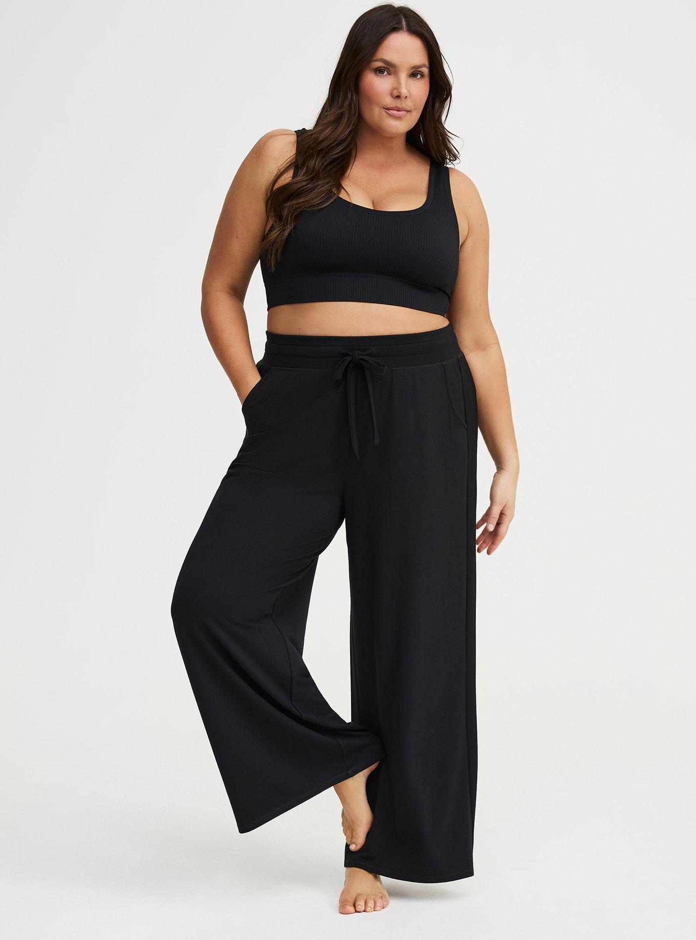 Lightweight French Terry Wide Leg Lounge Pant, DEEP BLACK, alternate