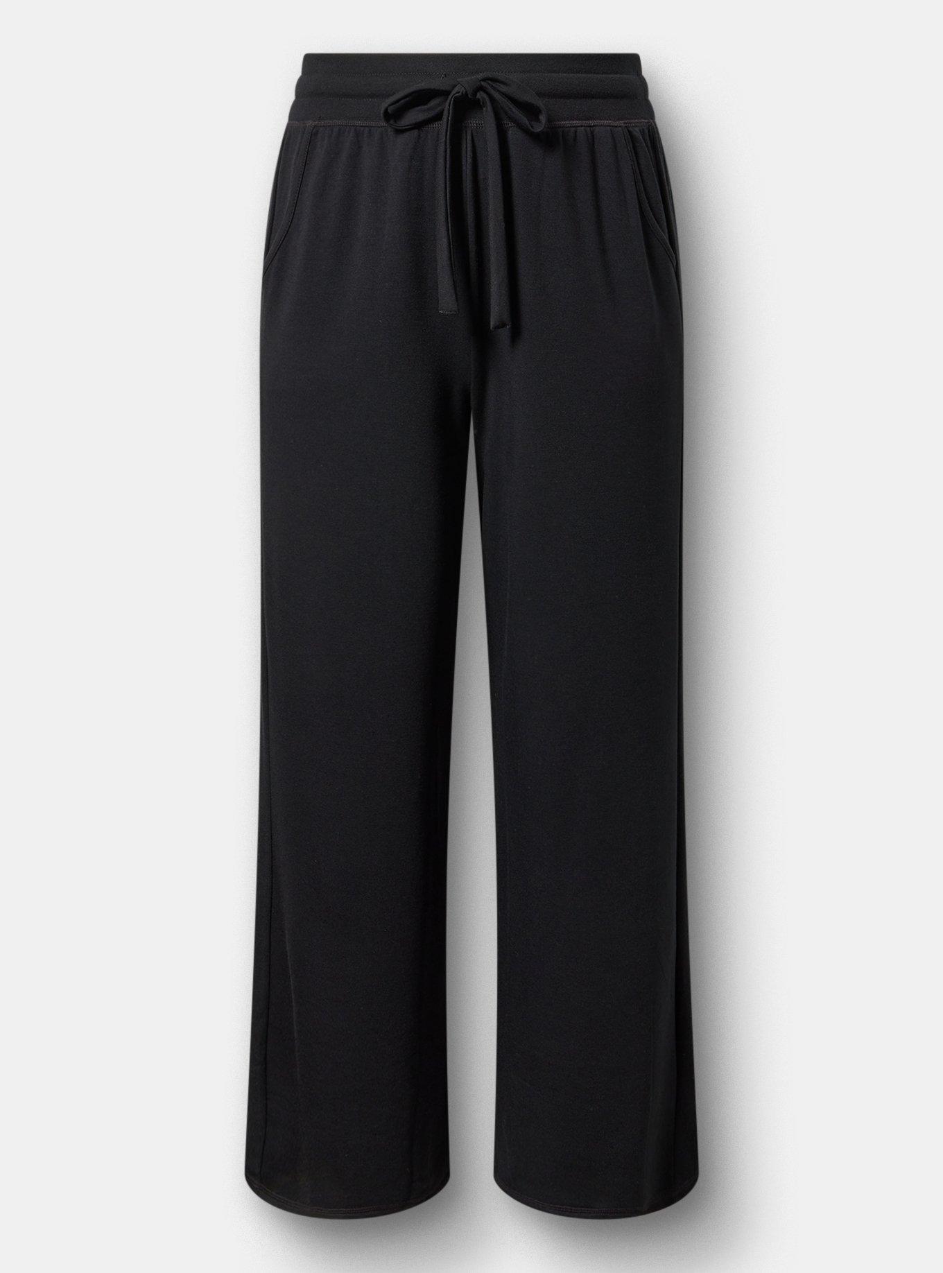 Lightweight French Terry Wide Leg Lounge Pant, DEEP BLACK, hi-res