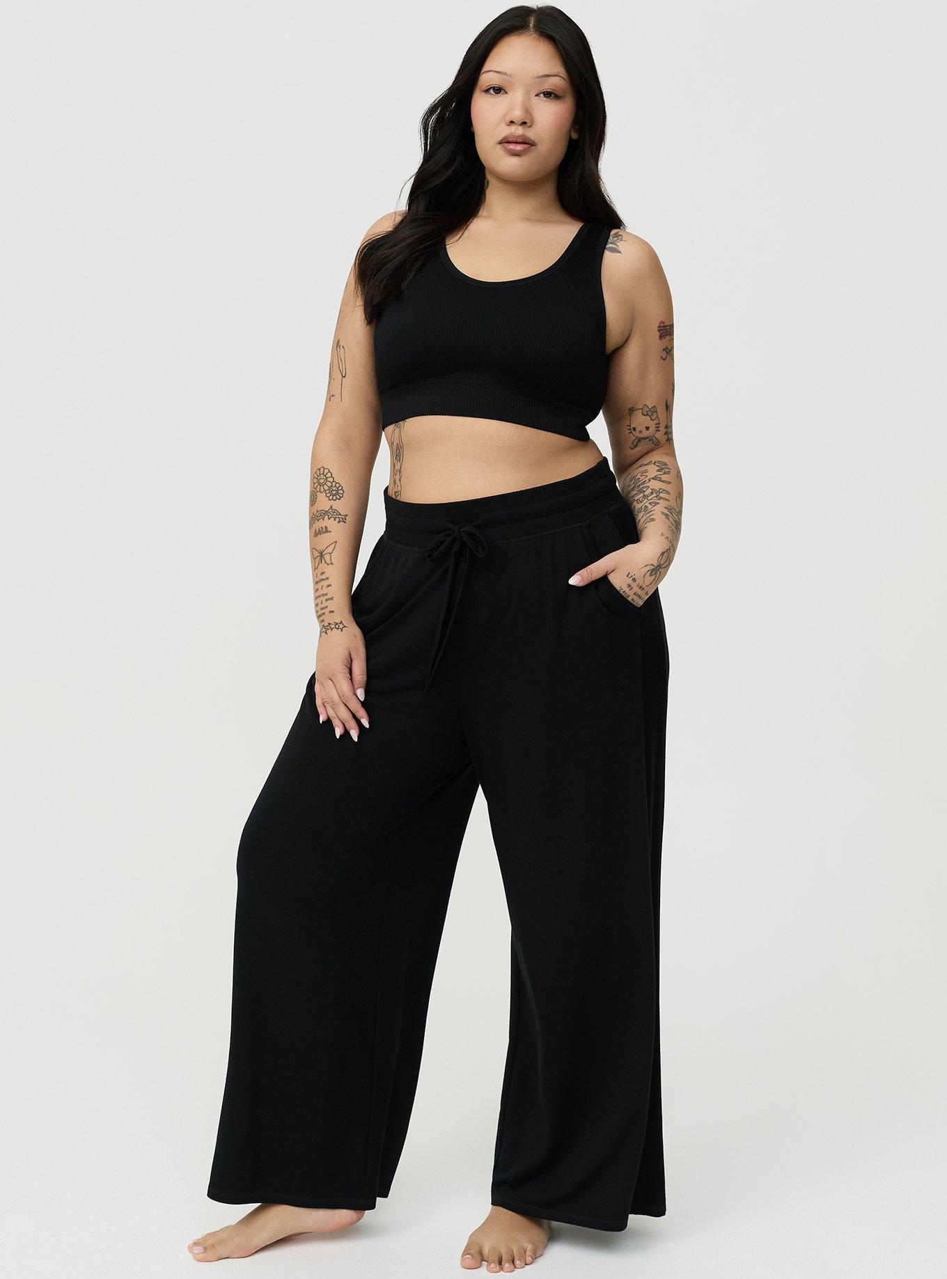 Light Weight French Terry Ultra Wide Leg Lounge Pant, DEEP BLACK, hi-res