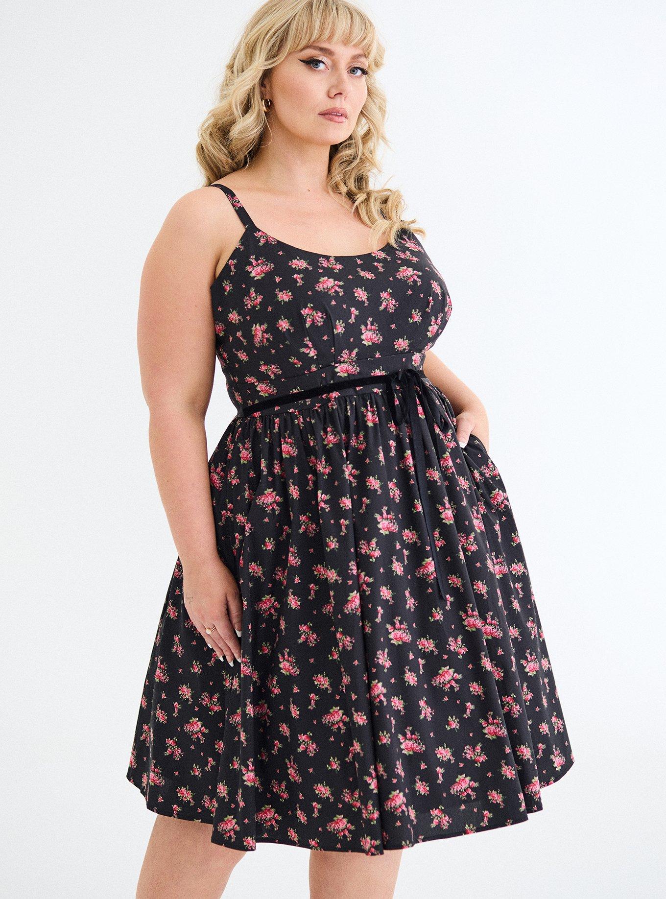 Retro Chic Belted Swing Dress, ROMY ROSES FLORAL BLACK, alternate