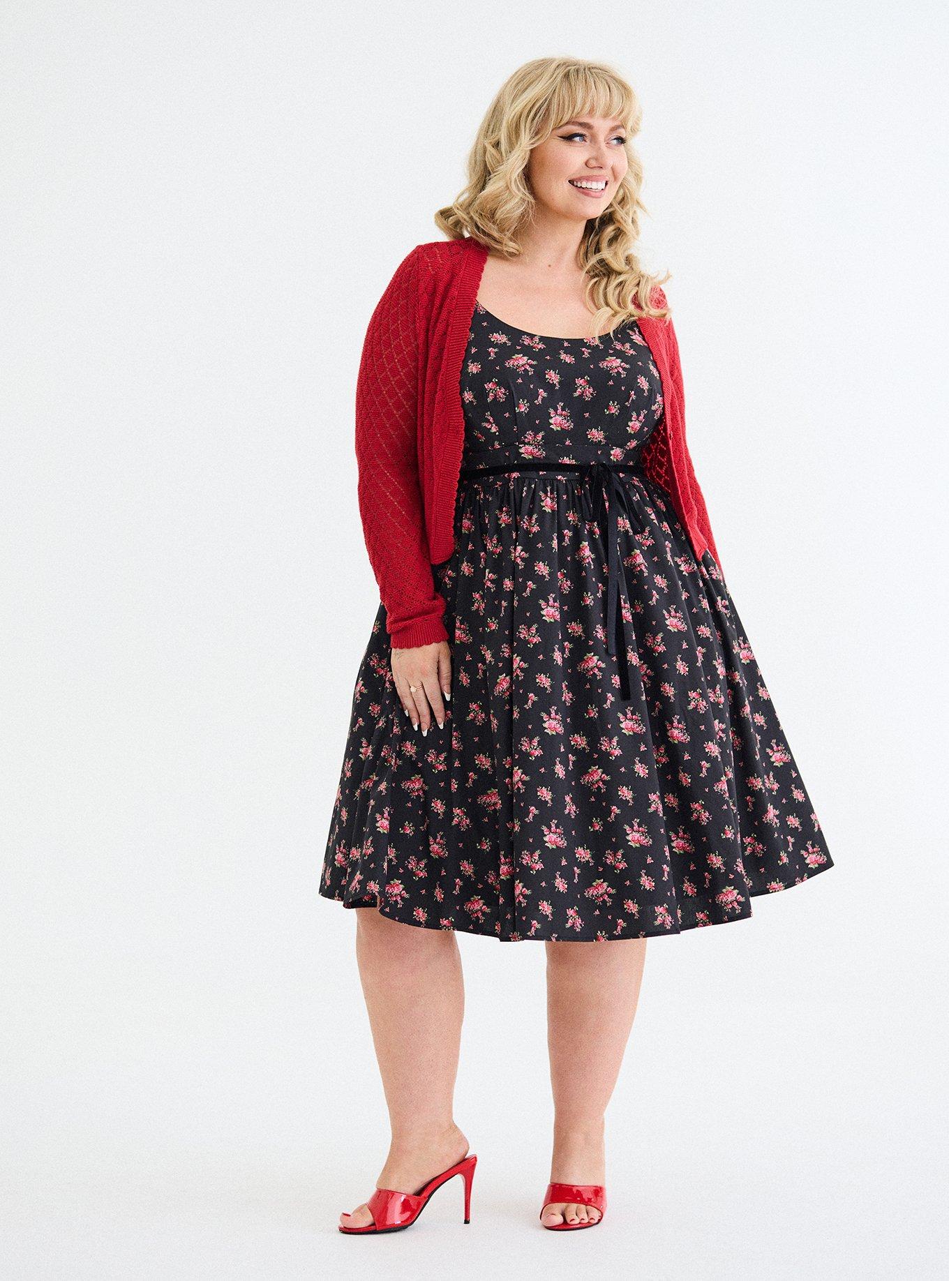 Retro Chic Belted Swing Dress, ROMY ROSES FLORAL BLACK, alternate