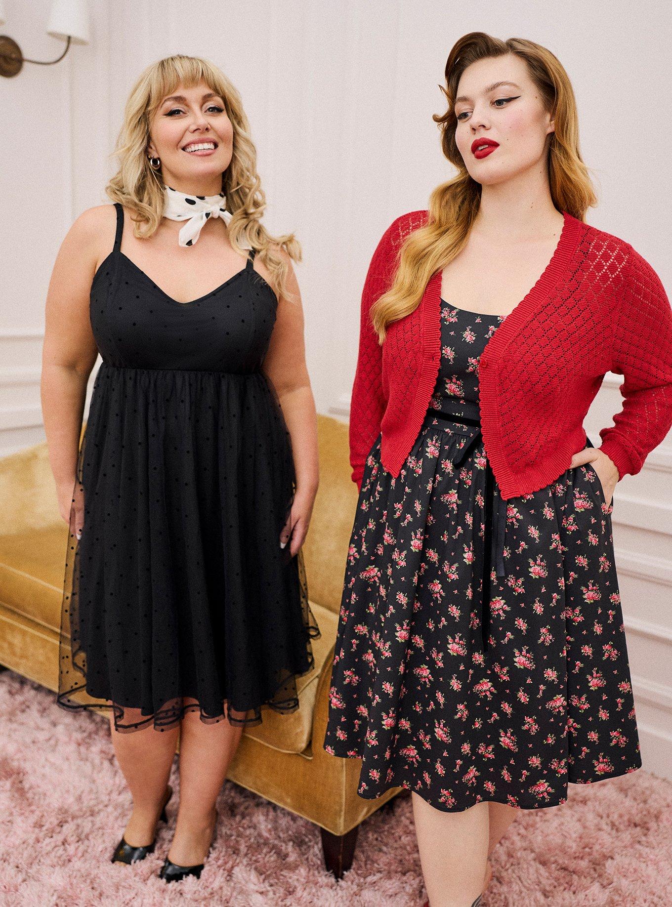 Retro Chic Belted Swing Dress, ROMY ROSES FLORAL BLACK, alternate