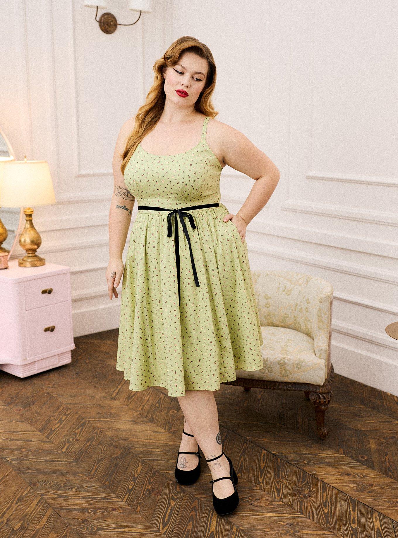 Retro Chic Tie Front Swing Dress, ADORE DITSY FLORAL LIGHT GREEN, alternate