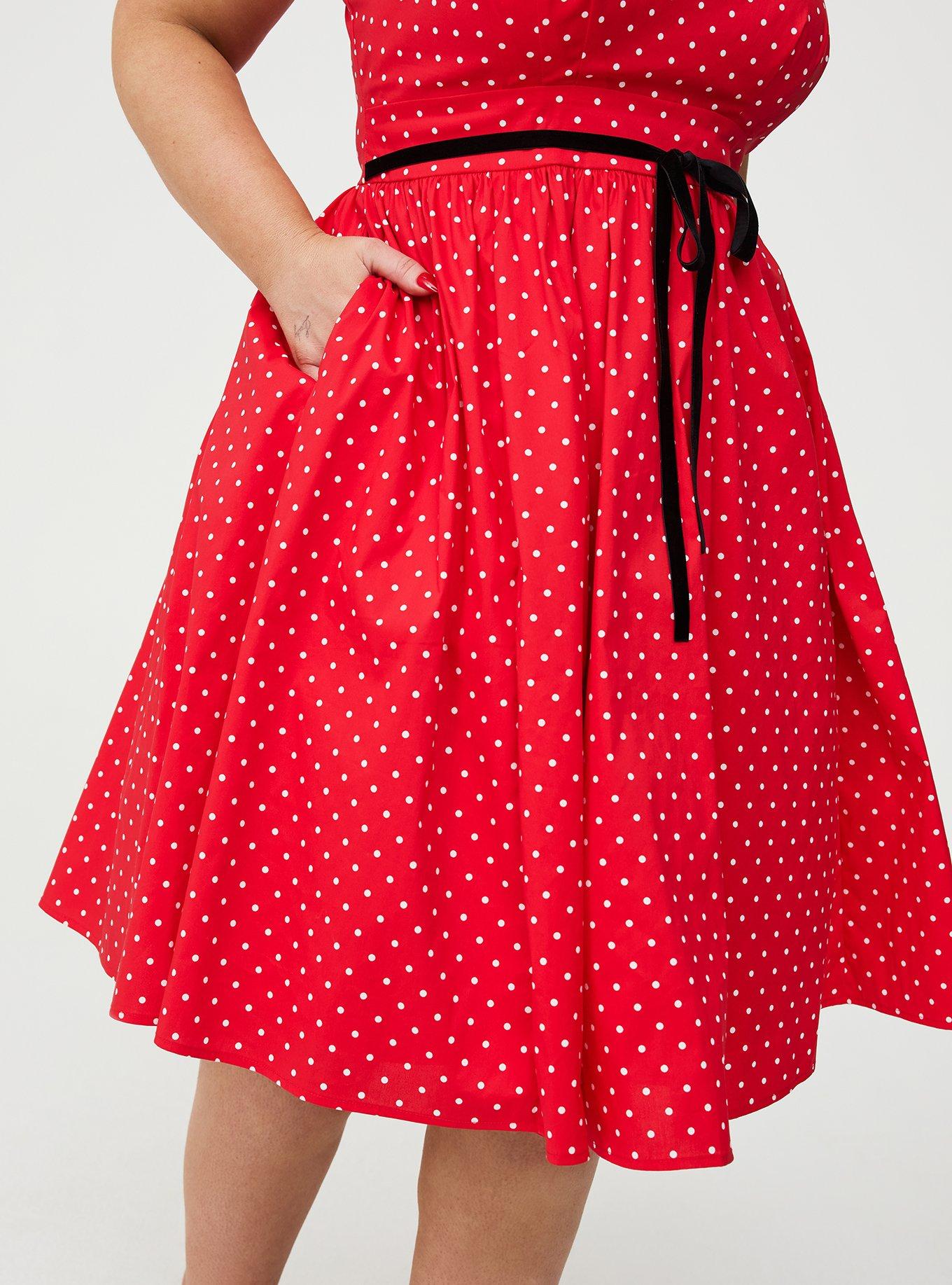 Retro Chic Belted Swing Dress, MIDNIGHT DOTS RED, alternate