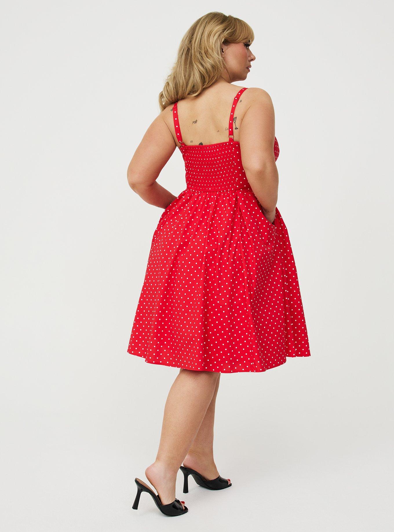 Retro Chic Belted Swing Dress, MIDNIGHT DOTS RED, alternate