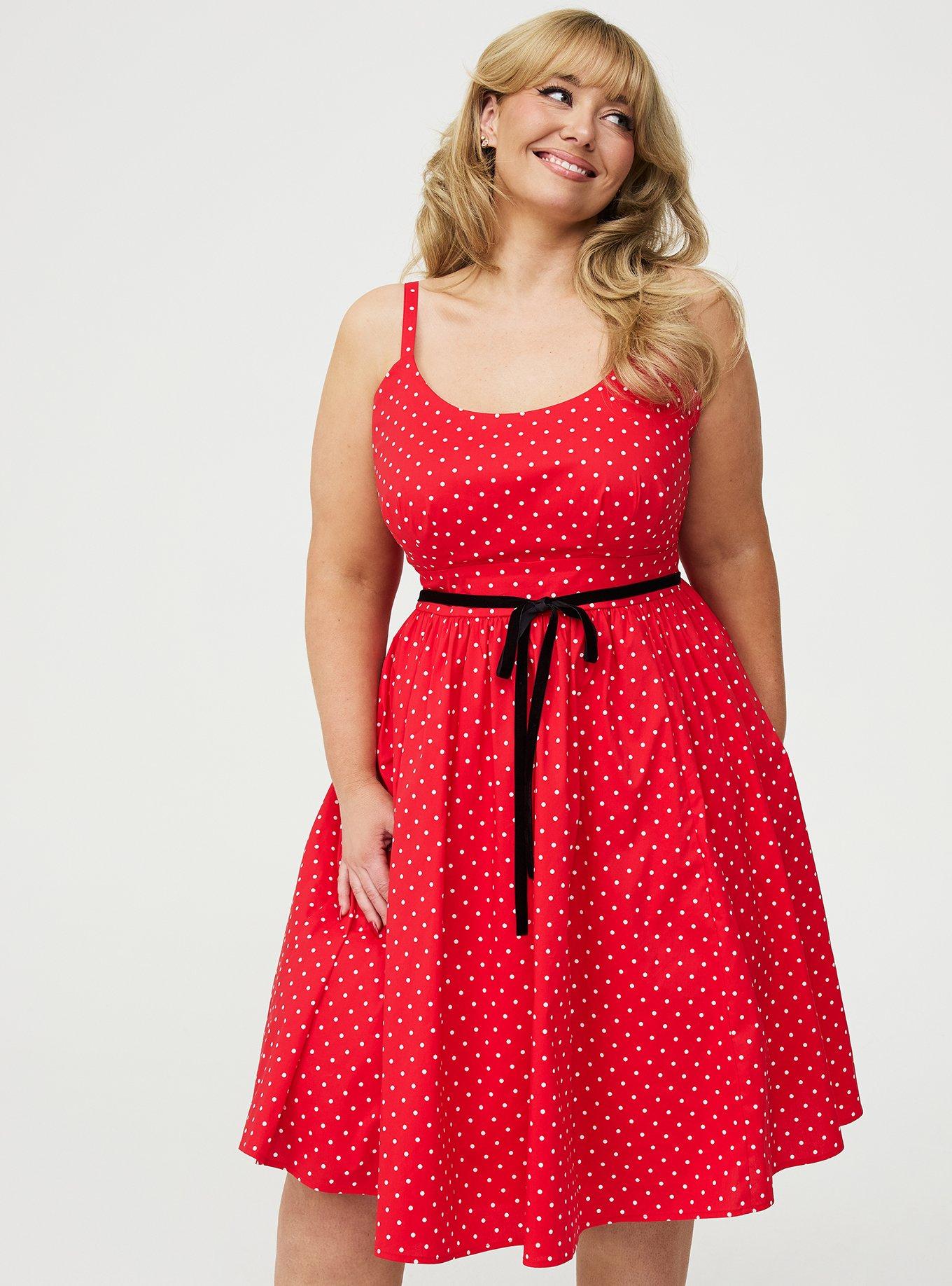 Retro Chic Belted Swing Dress, MIDNIGHT DOTS RED, alternate