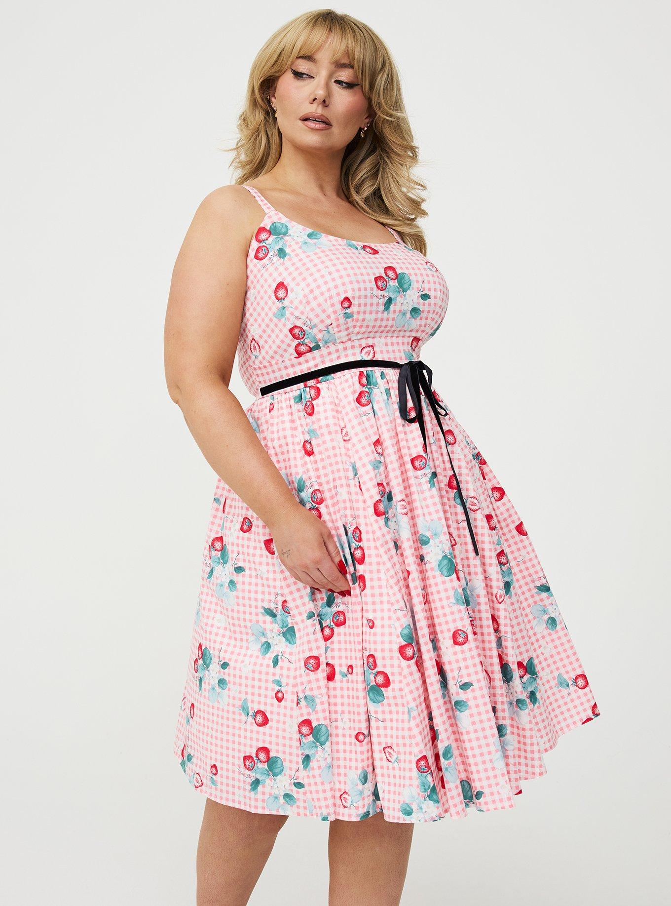 Retro Chic Belted Swing Dress, ELLA STRAWBERRIES PINK, alternate