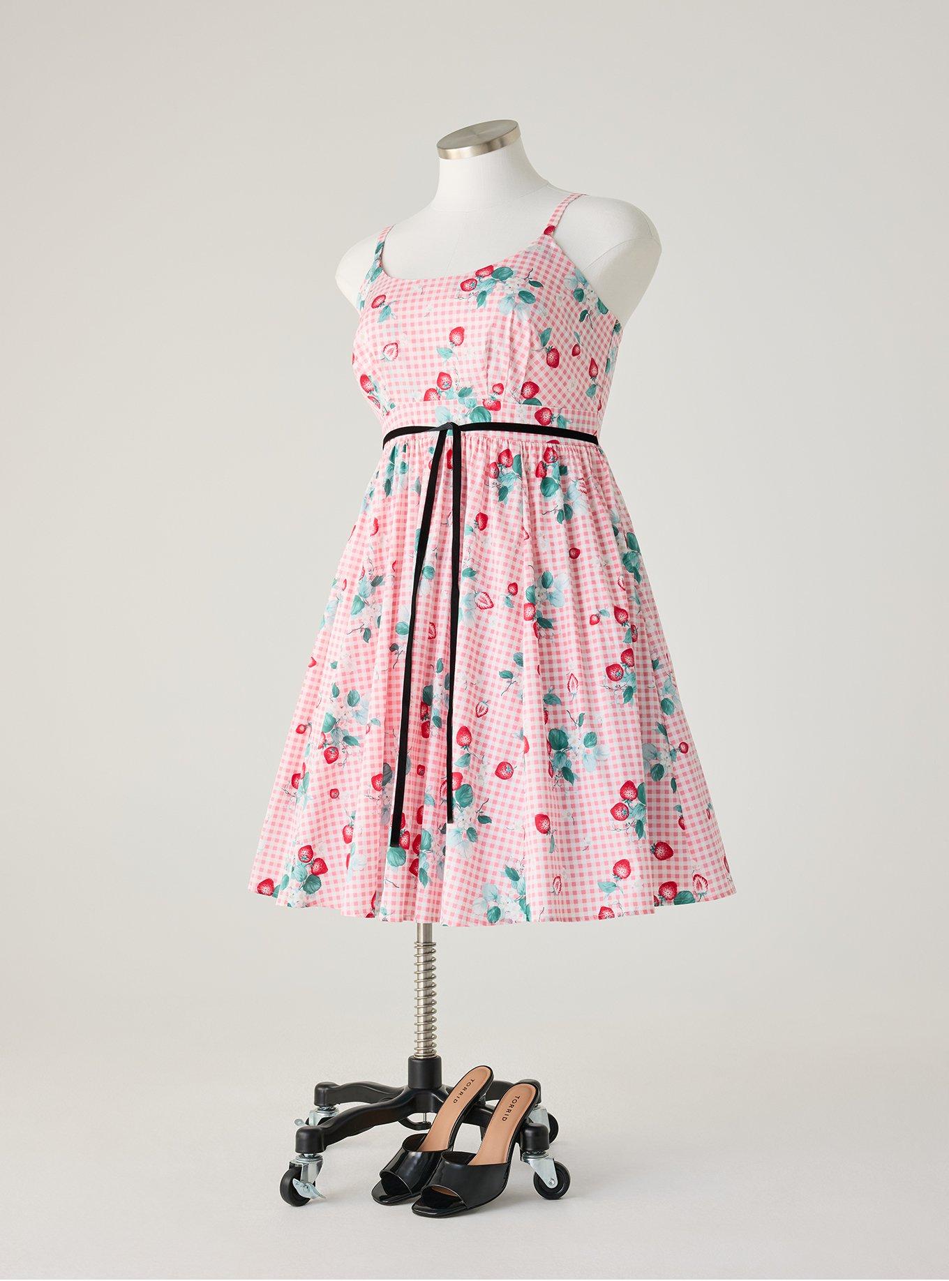 Retro Chic Tie Front Swing Dress, ELLA STRAWBERRIES PINK, hi-res