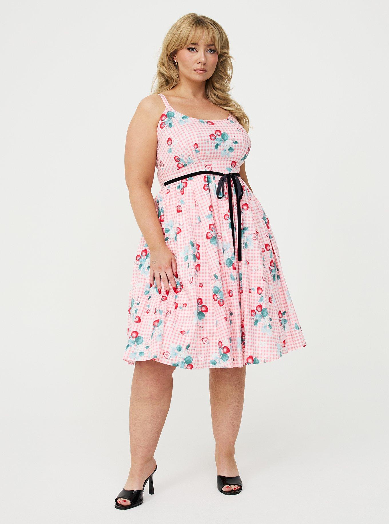 Retro Chic Belted Swing Dress, ELLA STRAWBERRIES PINK, hi-res