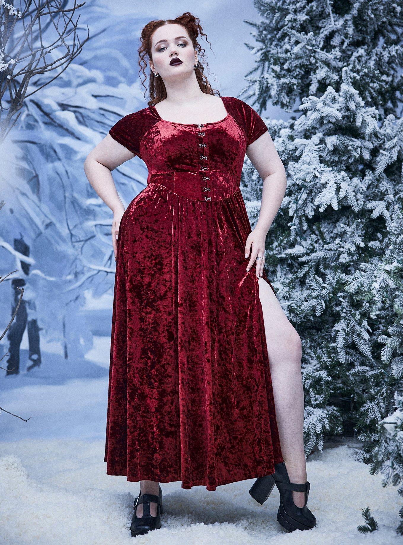 Women's Hook \u0026 Eye Velour Maxi Dress in Burgundy by Nightfall at Torrid Plus Size - Nightfall Hook \u0026 Eye Velour Maxi Dress - Torrid