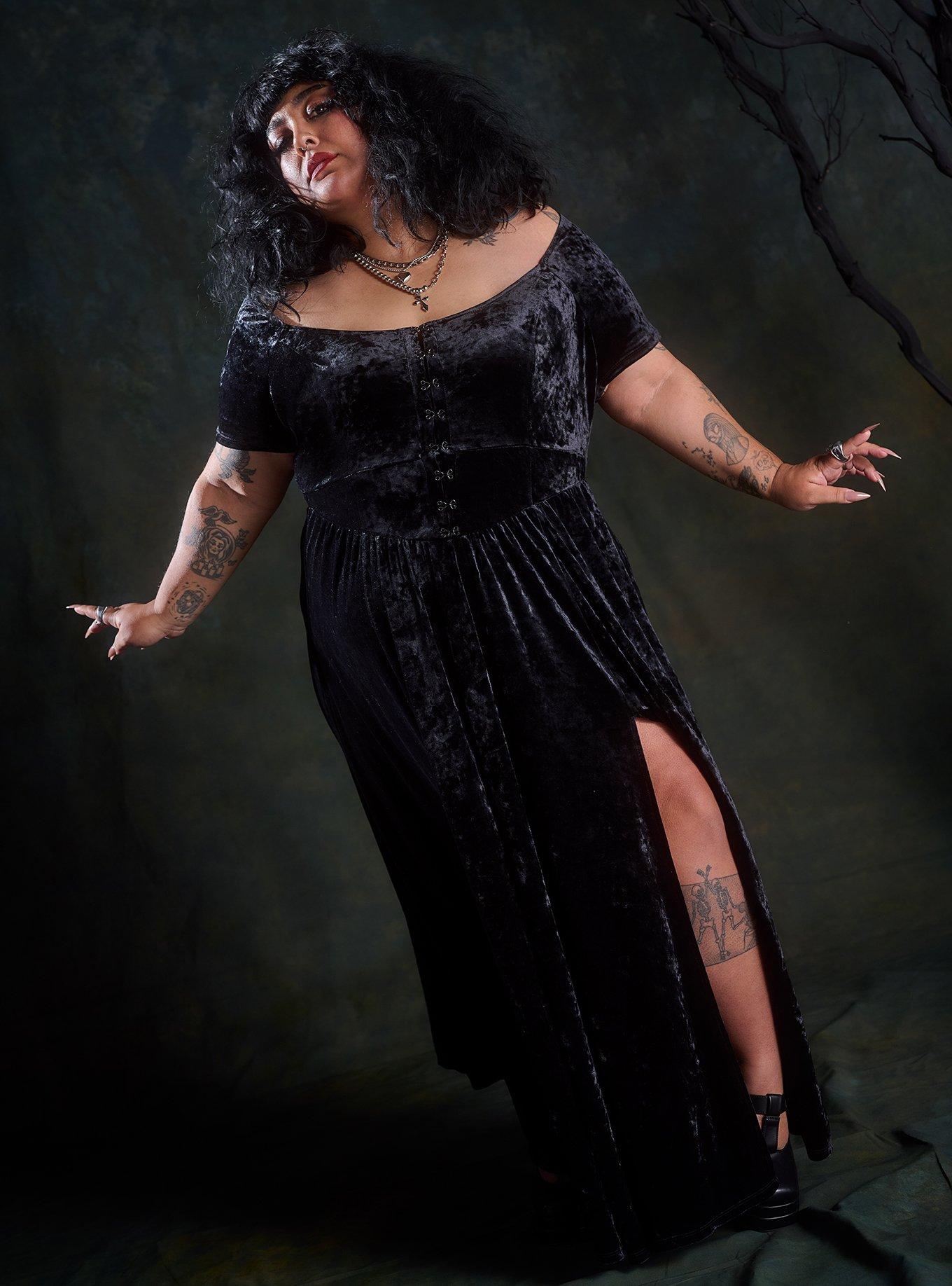 Women's Hook & Eye Velour Maxi Dress in Black by Nightfall at Torrid, Size 26, Plus Size