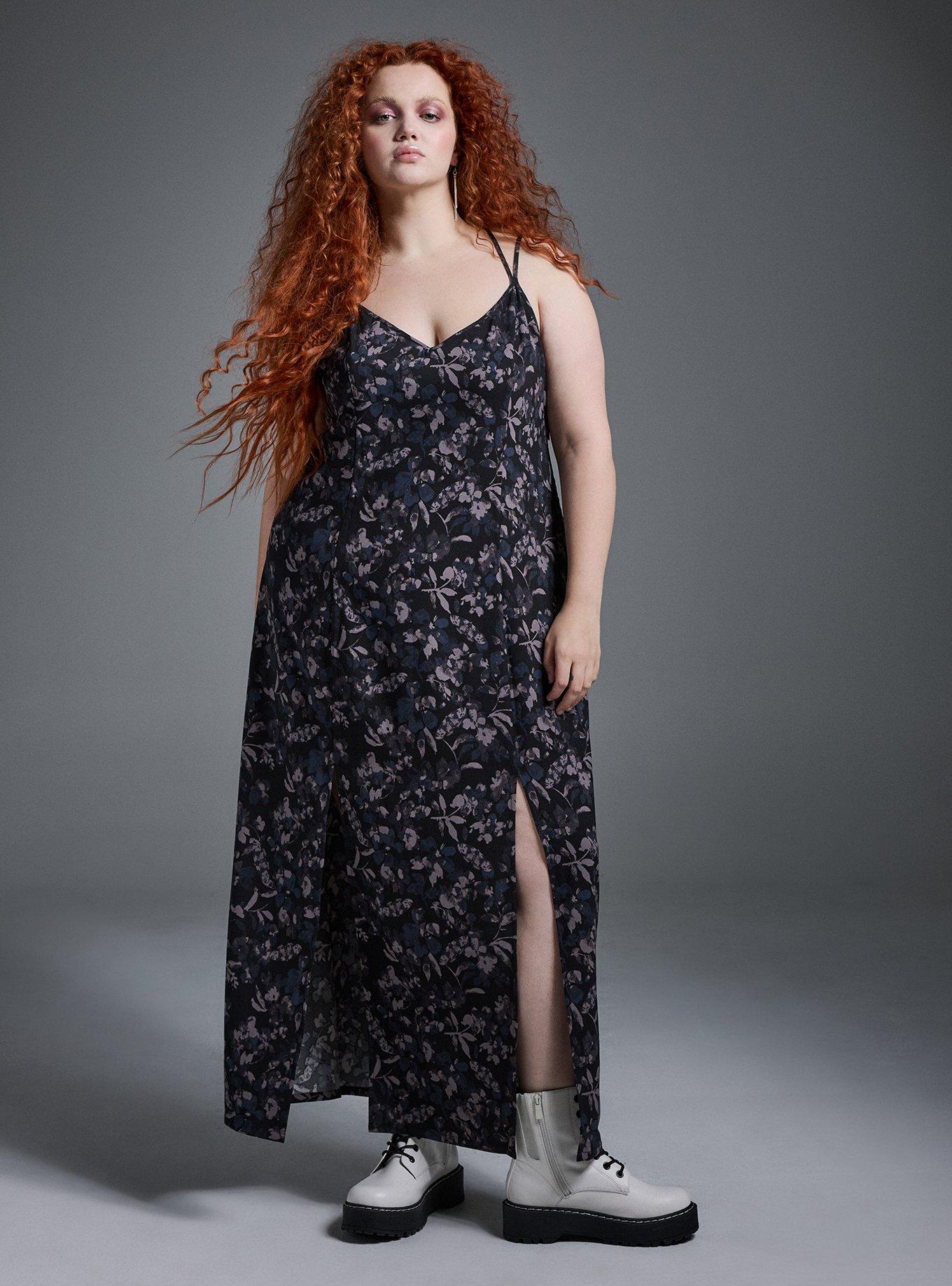 Nightfall Lace Back Slit Maxi Dress, WATERCOLOR FLORAL DEEP BLACK, alternate