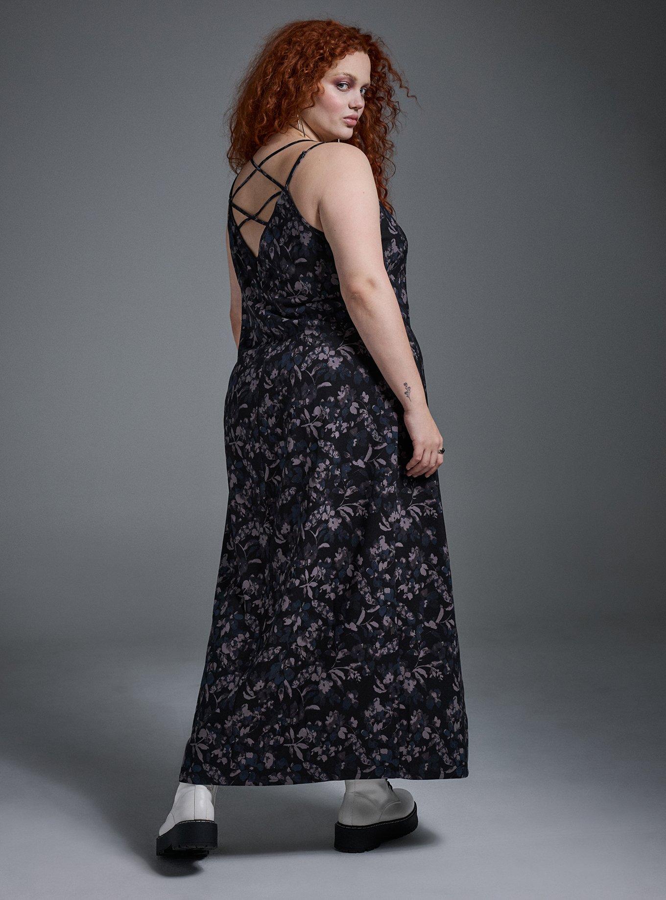 Nightfall Lace Back Slit Maxi Dress, WATERCOLOR FLORAL DEEP BLACK, alternate