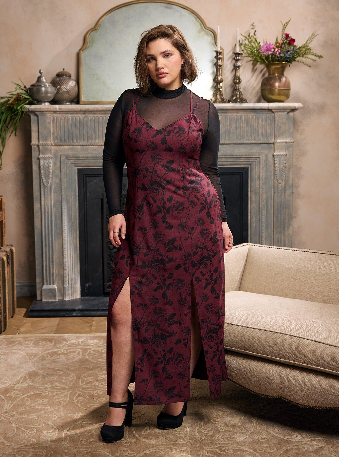 Nightfall Lace Back Slit Maxi Dress, TORRO ROSES FLORAL RED, hi-res