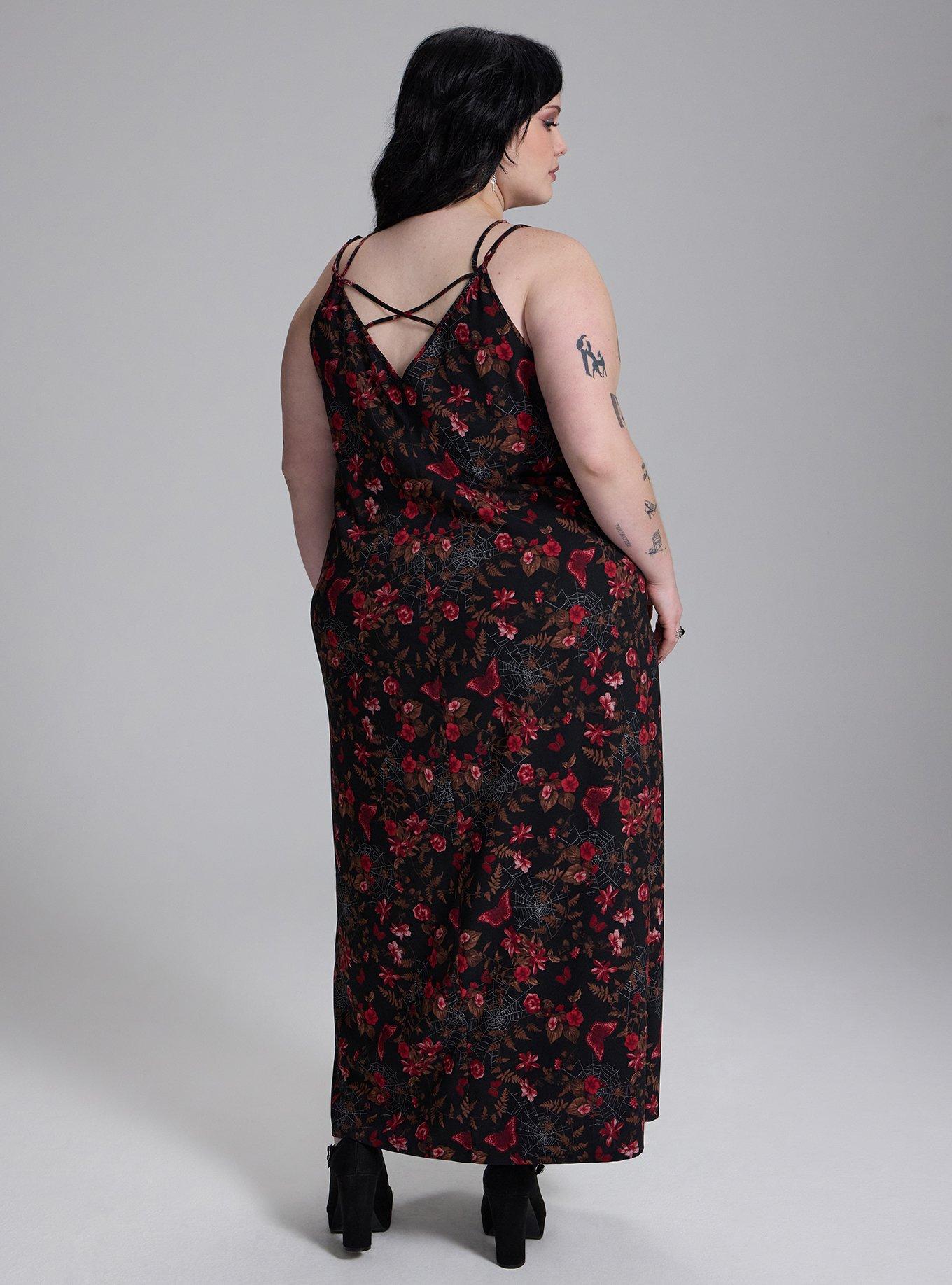 Nightfall Lace Back Slit Maxi Dress, MIDNIGHT GARDEN DEEP BLACK, alternate