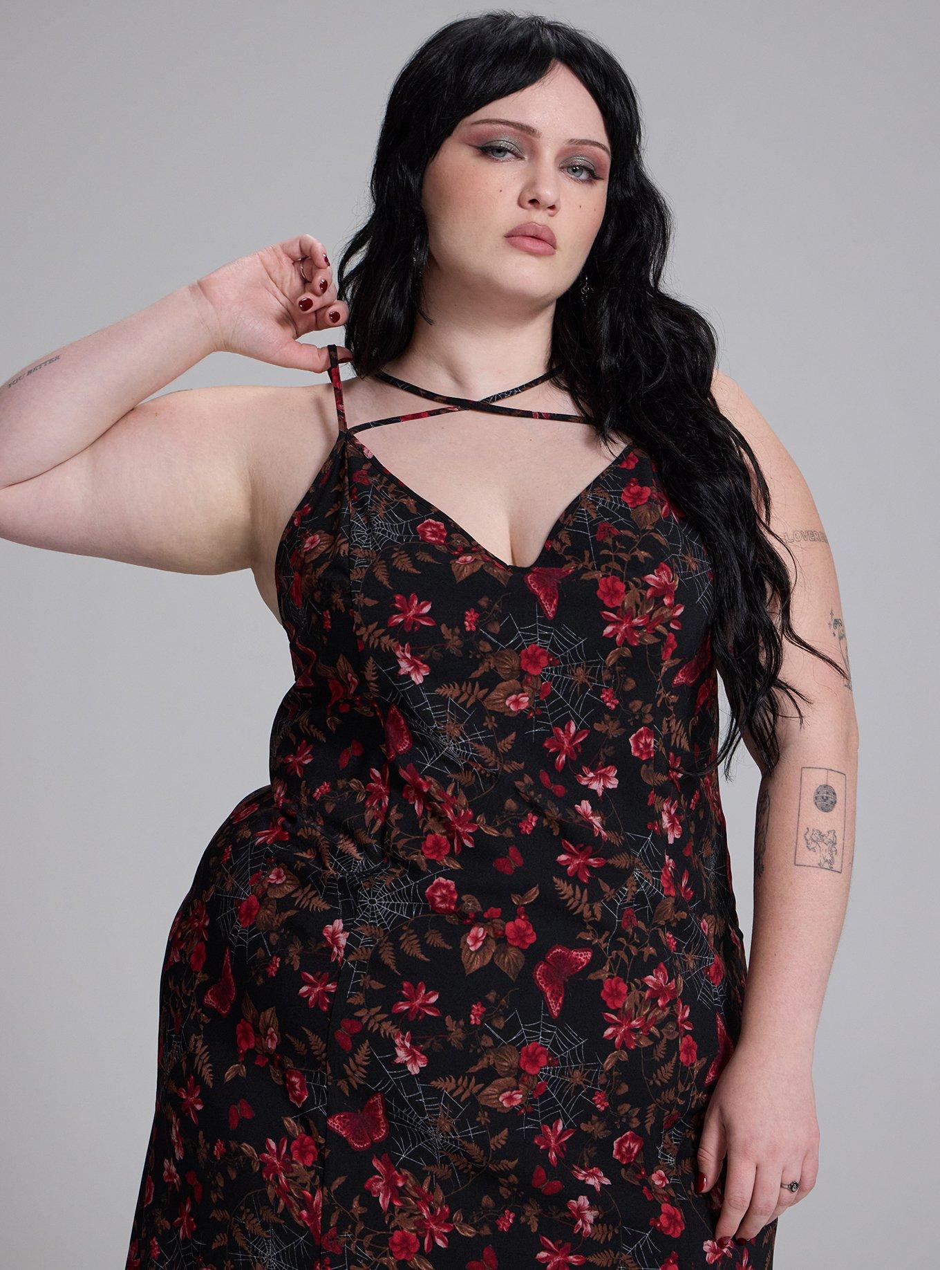 Nightfall Lace Back Slit Maxi Dress, MIDNIGHT GARDEN DEEP BLACK, alternate