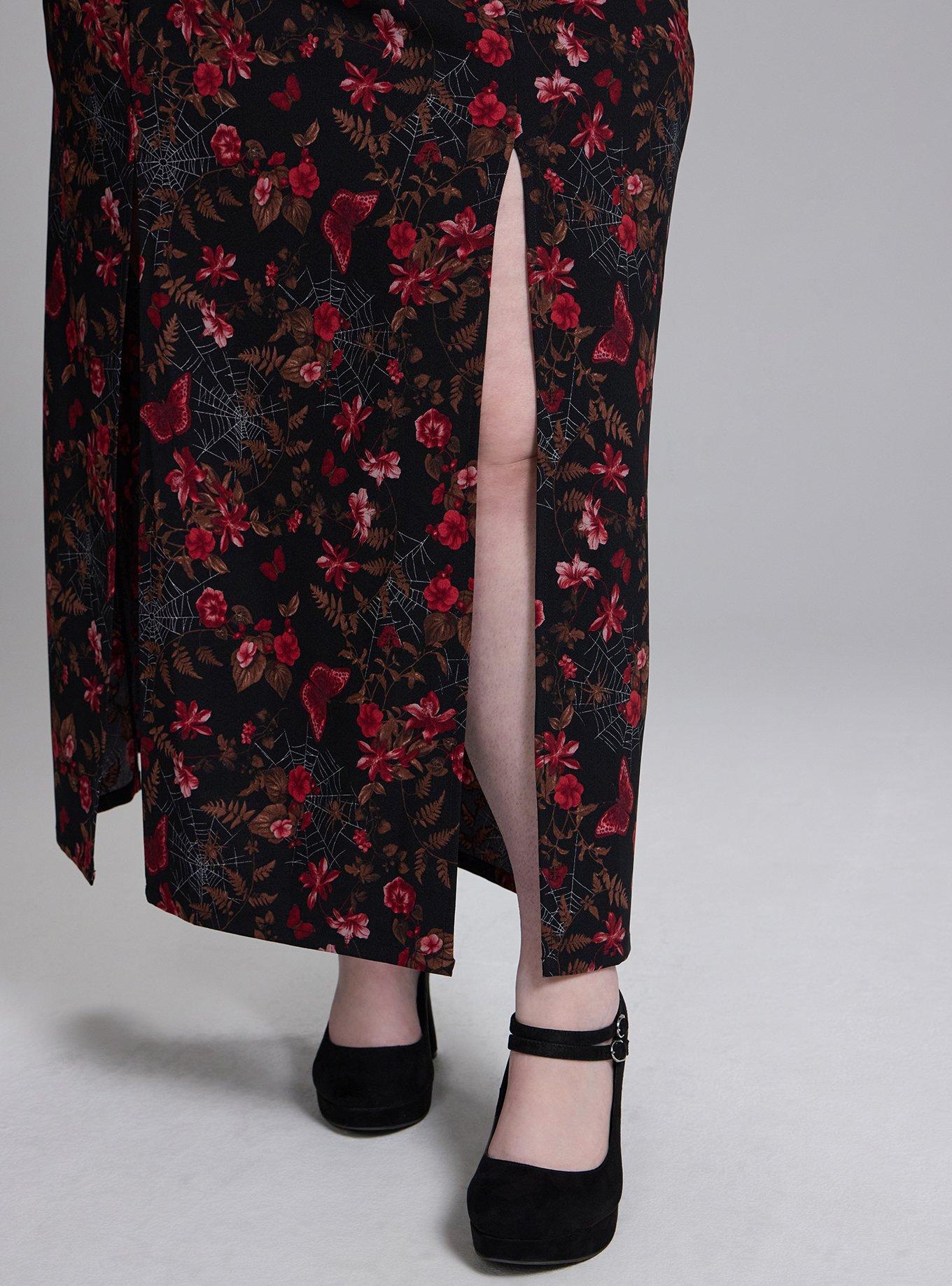 Nightfall Lace Back Slit Maxi Dress, MIDNIGHT GARDEN DEEP BLACK, alternate