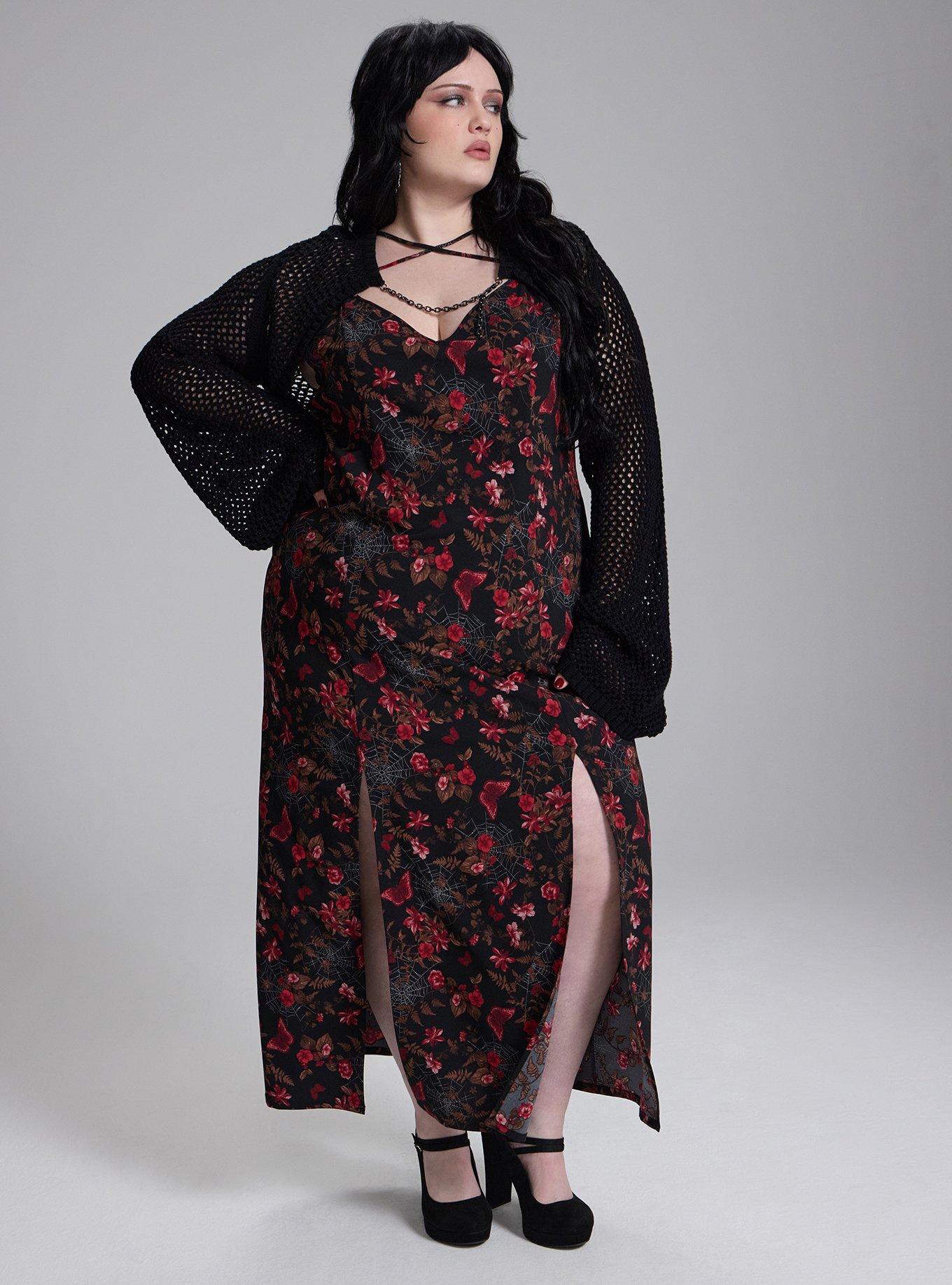 Nightfall Lace Back Slit Maxi Dress, MIDNIGHT GARDEN DEEP BLACK, alternate
