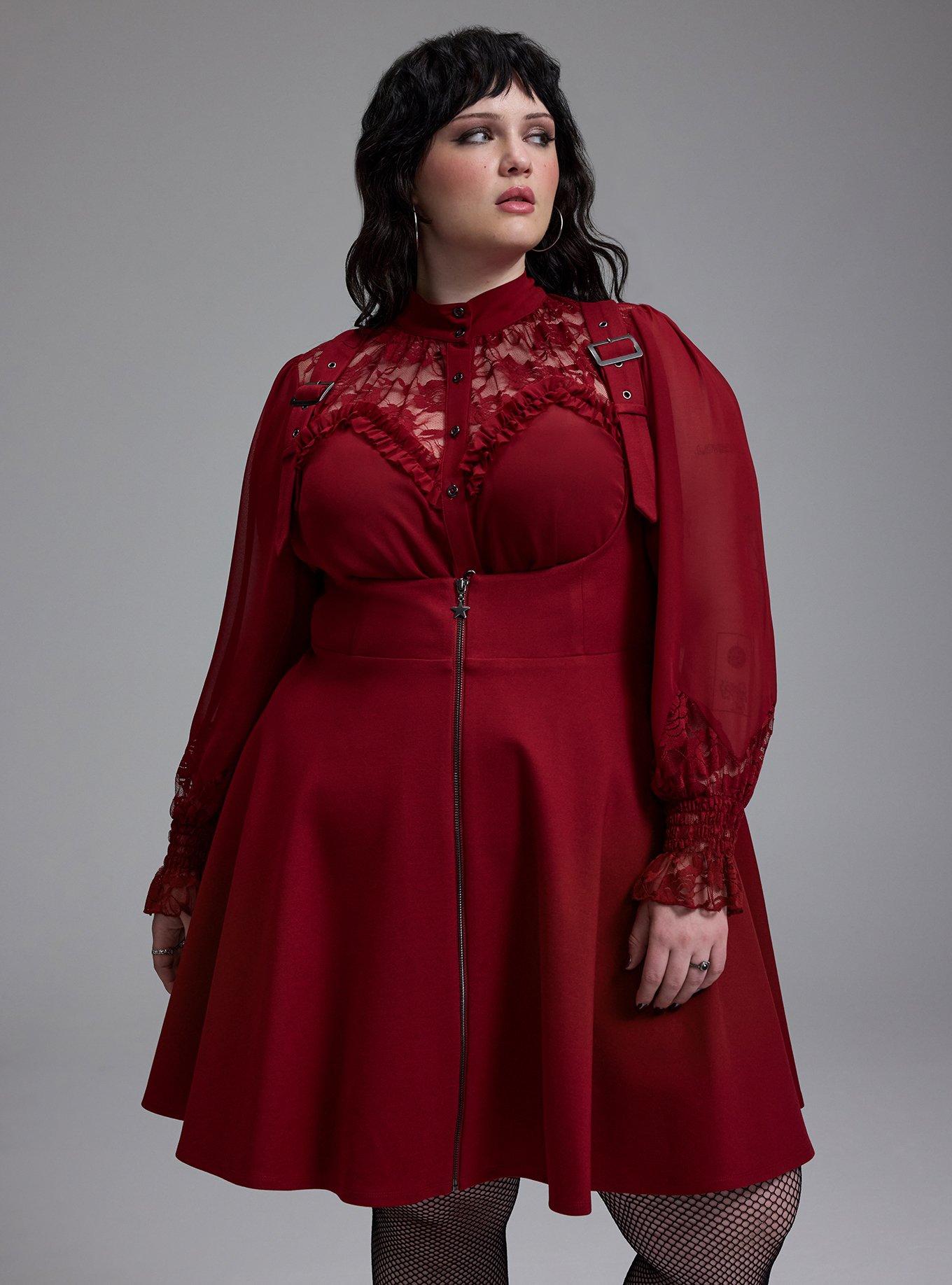 Plus Size Nightfall Front-Zip Pinafore Dress, Sun Dried Tomato, alternate