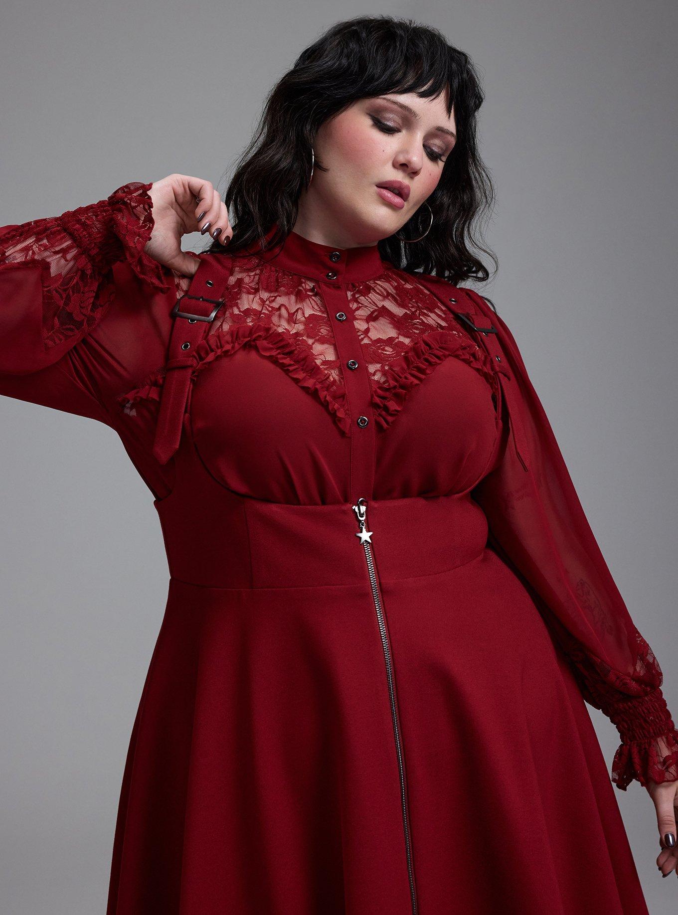 Plus Size Nightfall Front-Zip Pinafore Dress, Sun Dried Tomato, alternate