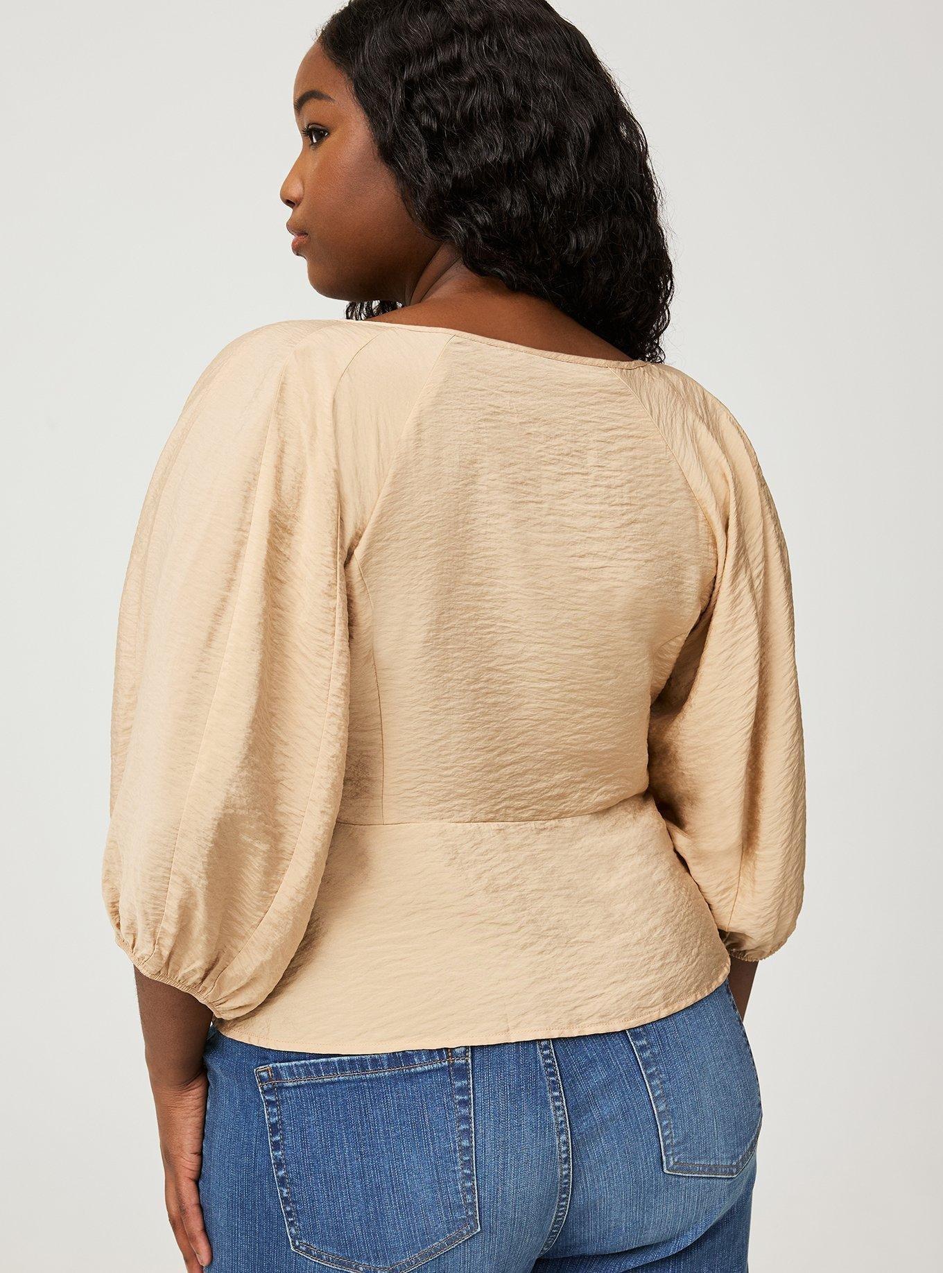 Button Front V-Neck Crop Blouse