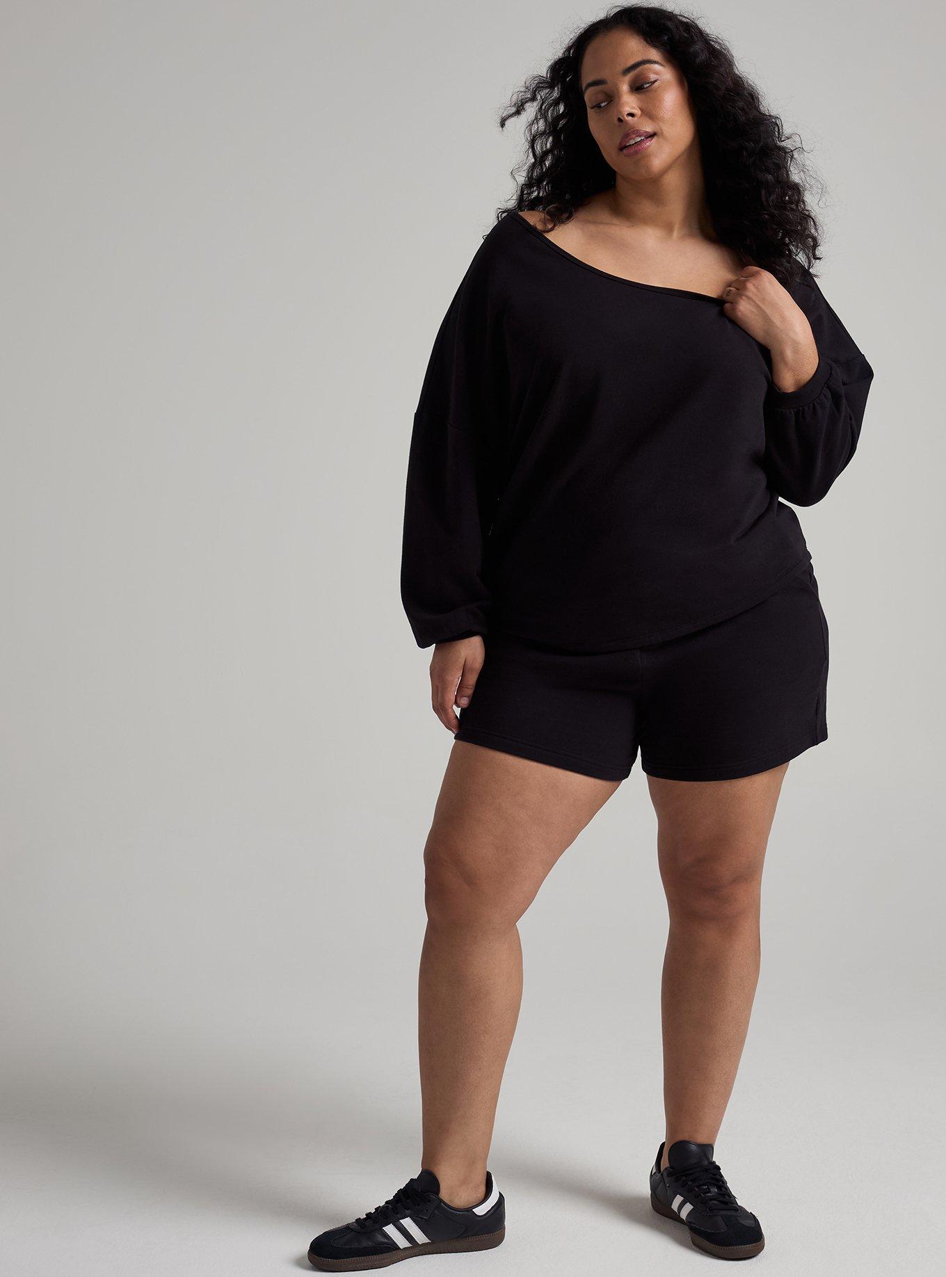 TRU Everyday Fleece Off-Shoulder Active Sweatshirt, DEEP BLACK, alternate