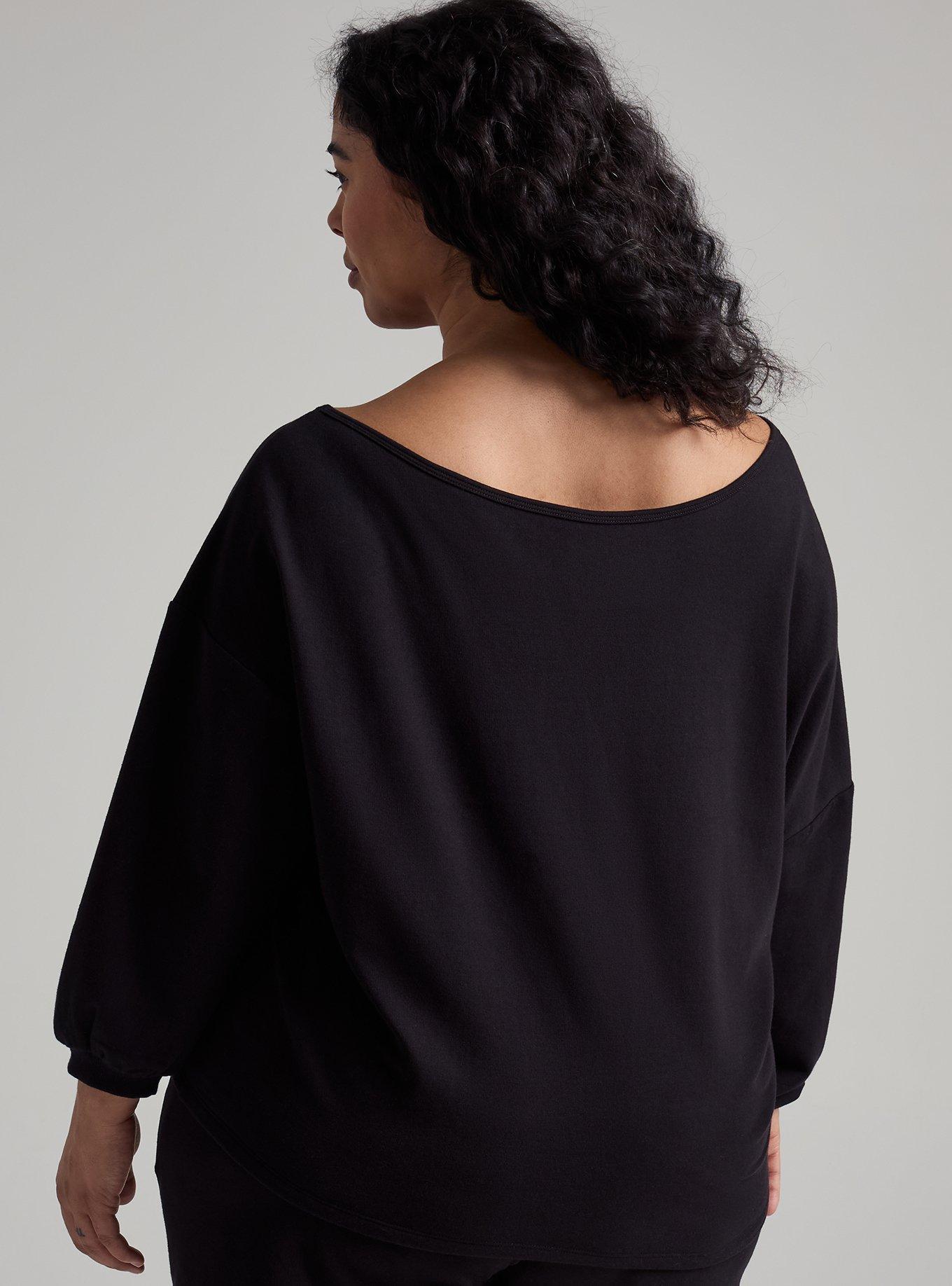TRU Everyday Fleece Off-Shoulder Active Sweatshirt, DEEP BLACK, alternate