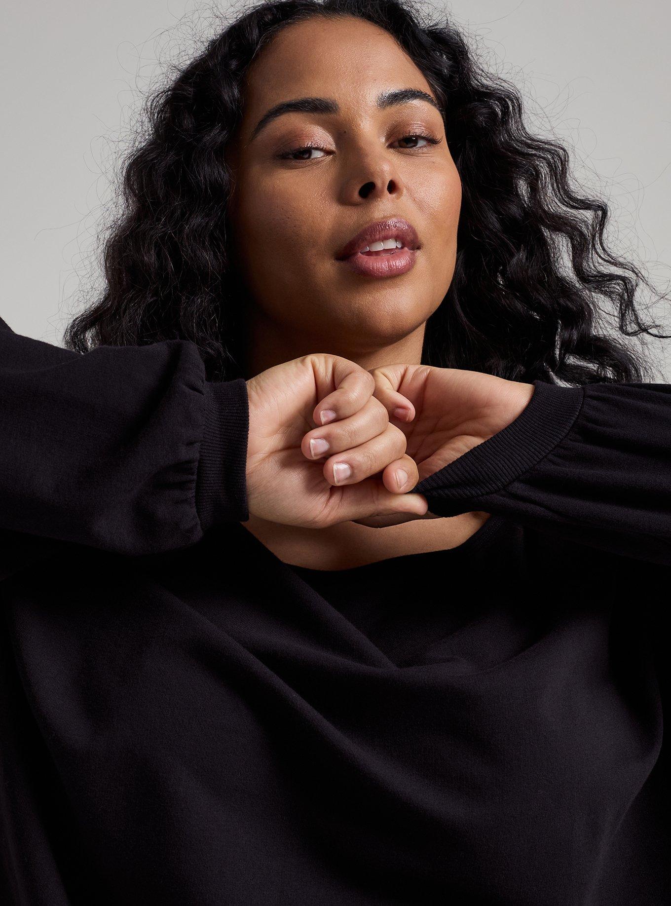 TRU Everyday Fleece Off-Shoulder Active Sweatshirt, DEEP BLACK, alternate