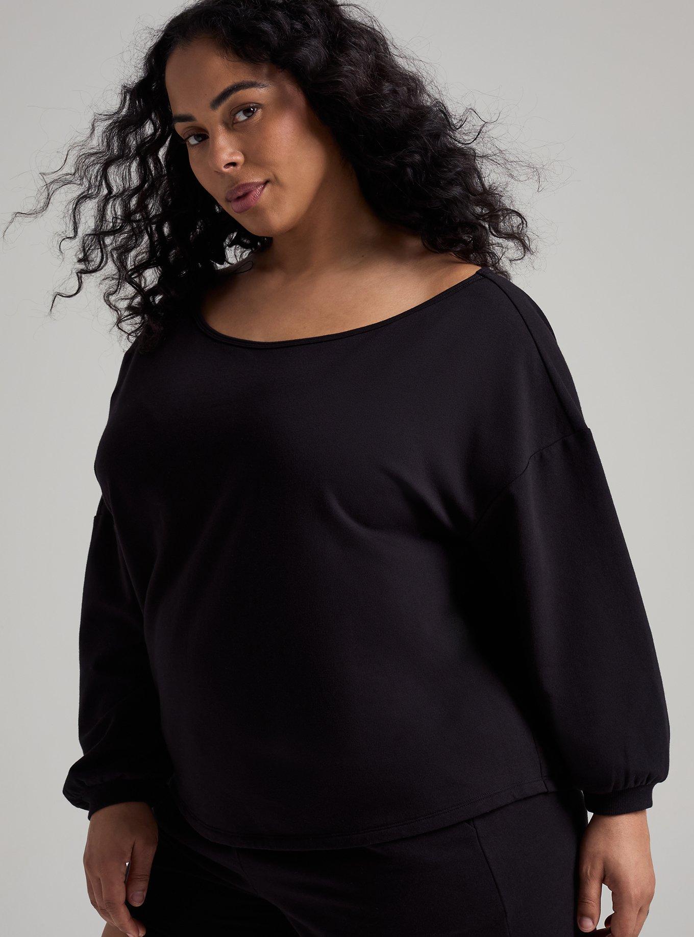 TRU Everyday Fleece Off-Shoulder Active Sweatshirt, DEEP BLACK, alternate