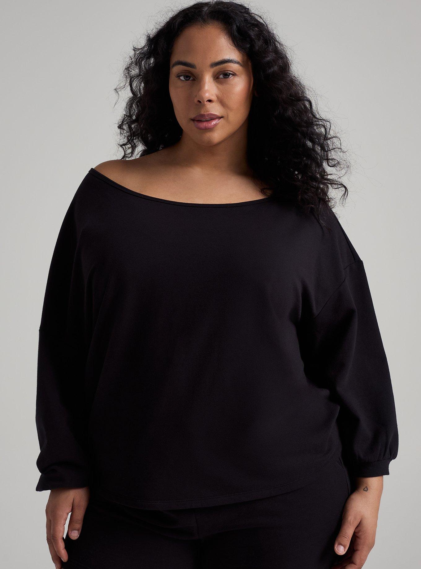 TRU Everyday Fleece Off-Shoulder Active Sweatshirt, DEEP BLACK, hi-res