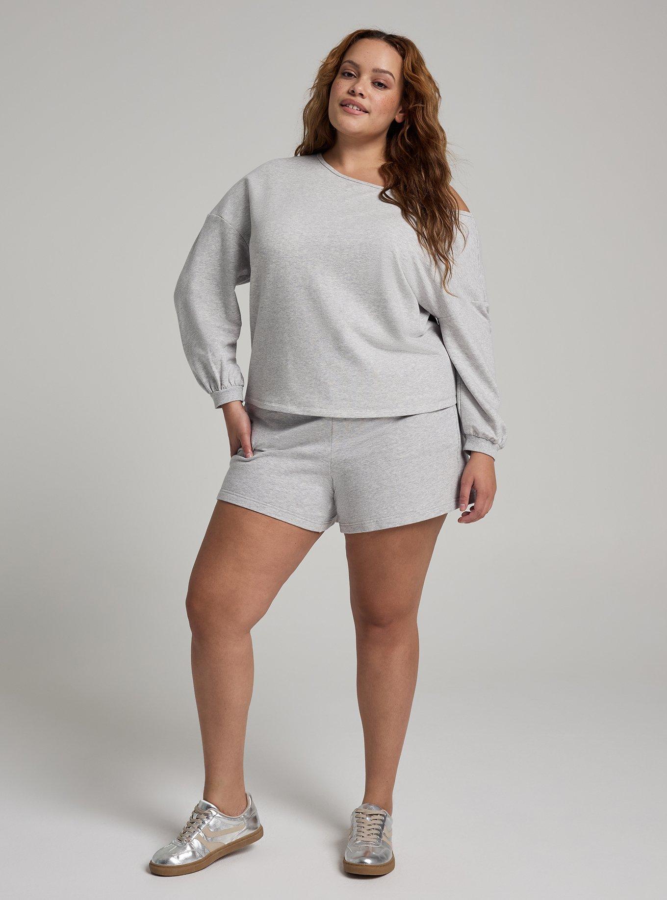 TRU Everyday Fleece Off-Shoulder Active Sweatshirt, LIGHTEST HEATHER GREY, alternate