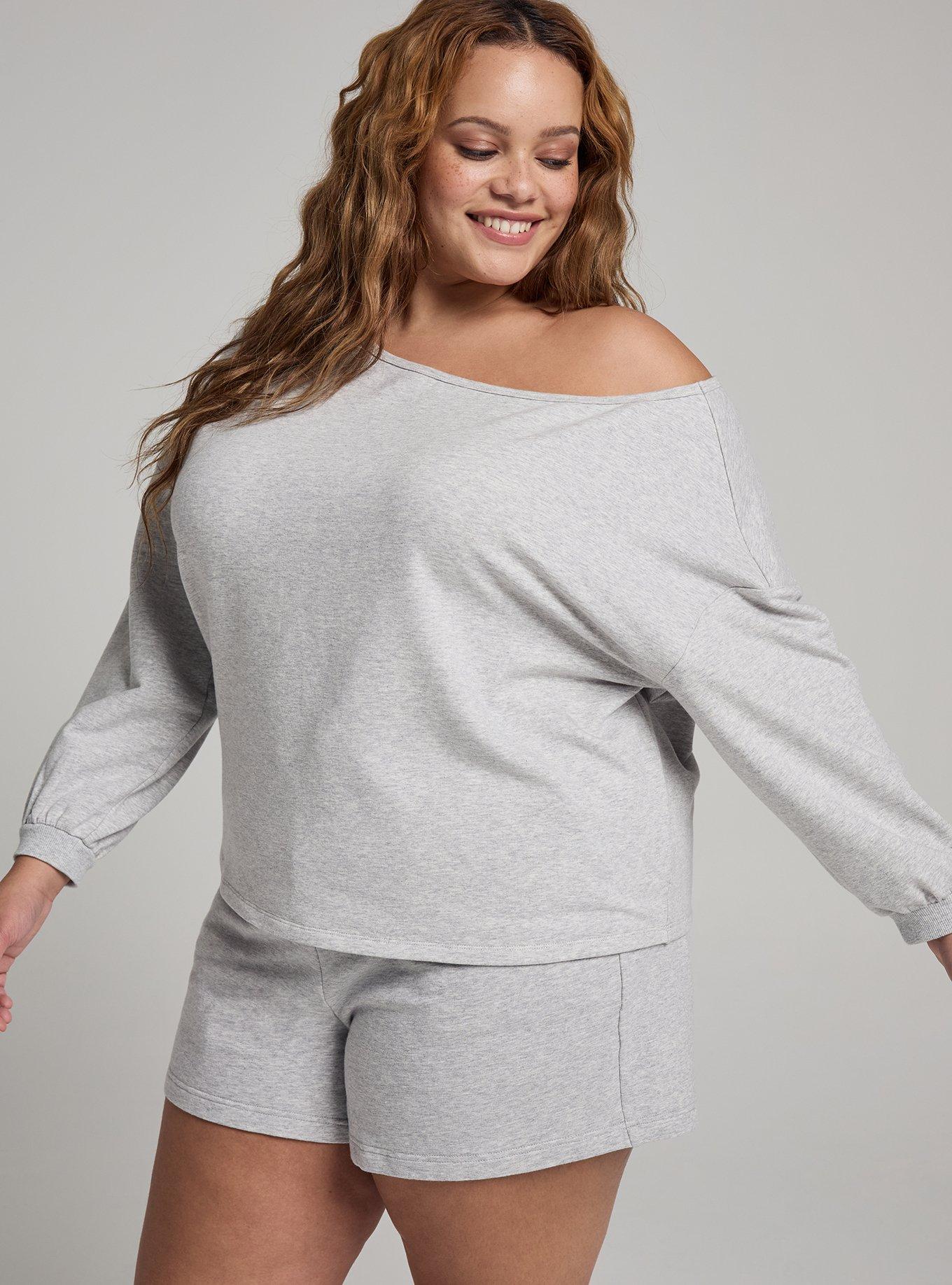 TRU Everyday Fleece Off-Shoulder Active Sweatshirt, LIGHTEST HEATHER GREY, alternate