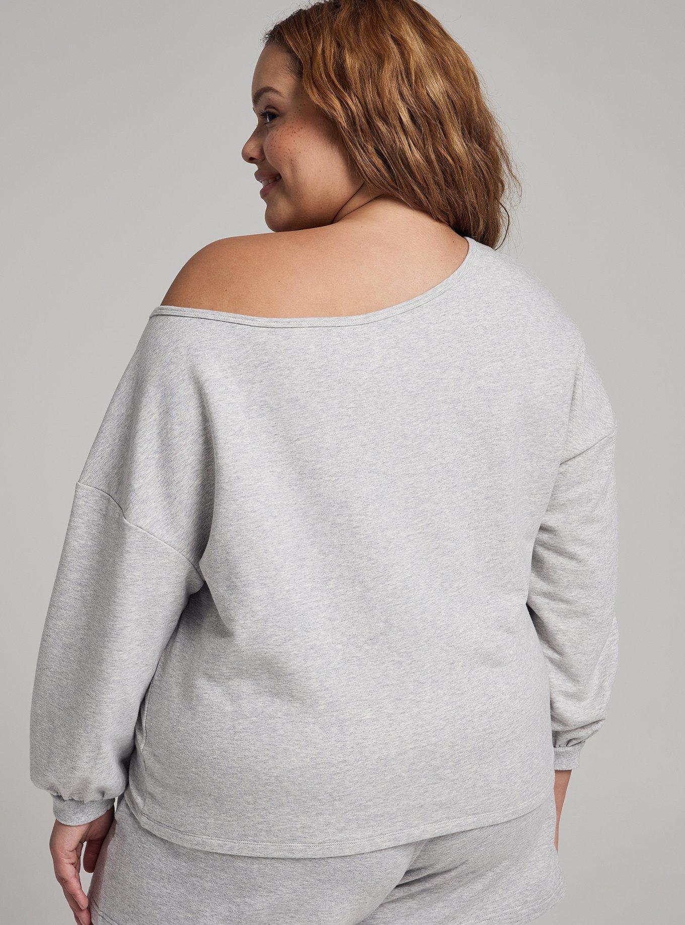 TRU Everyday Fleece Off-Shoulder Active Sweatshirt, LIGHTEST HEATHER GREY, alternate