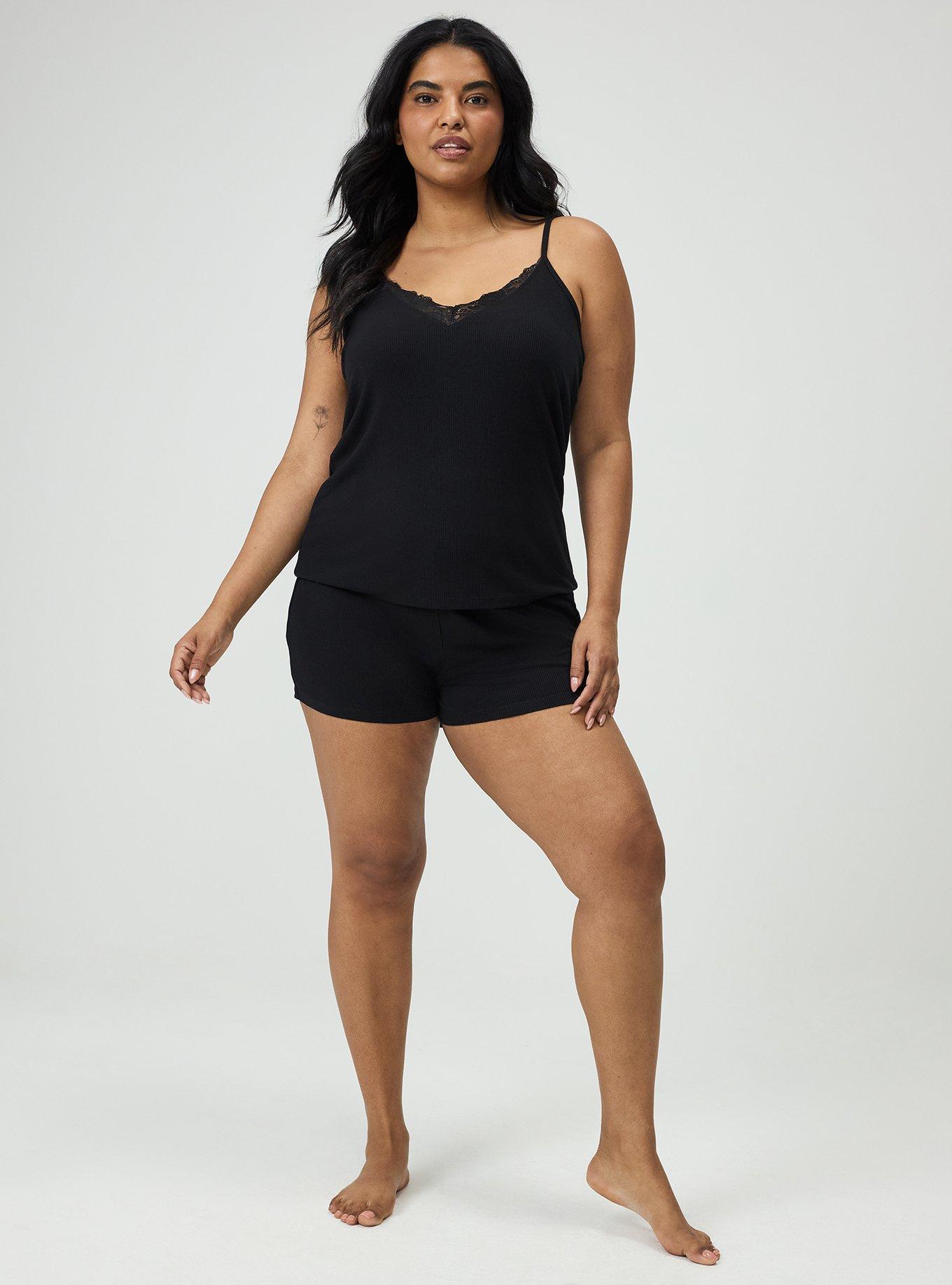 Super Soft Rib Lacy Sleep Tank, DEEP BLACK, alternate