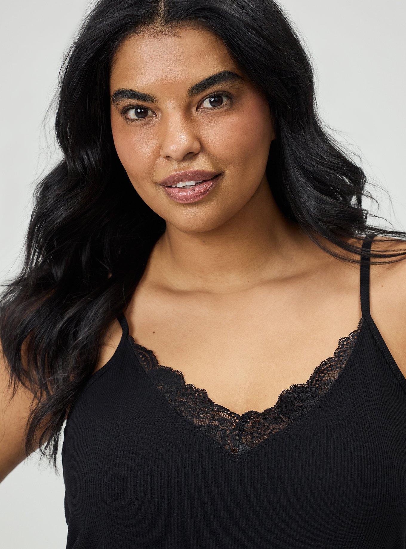 Super Soft Rib Lacy Sleep Tank, DEEP BLACK, alternate
