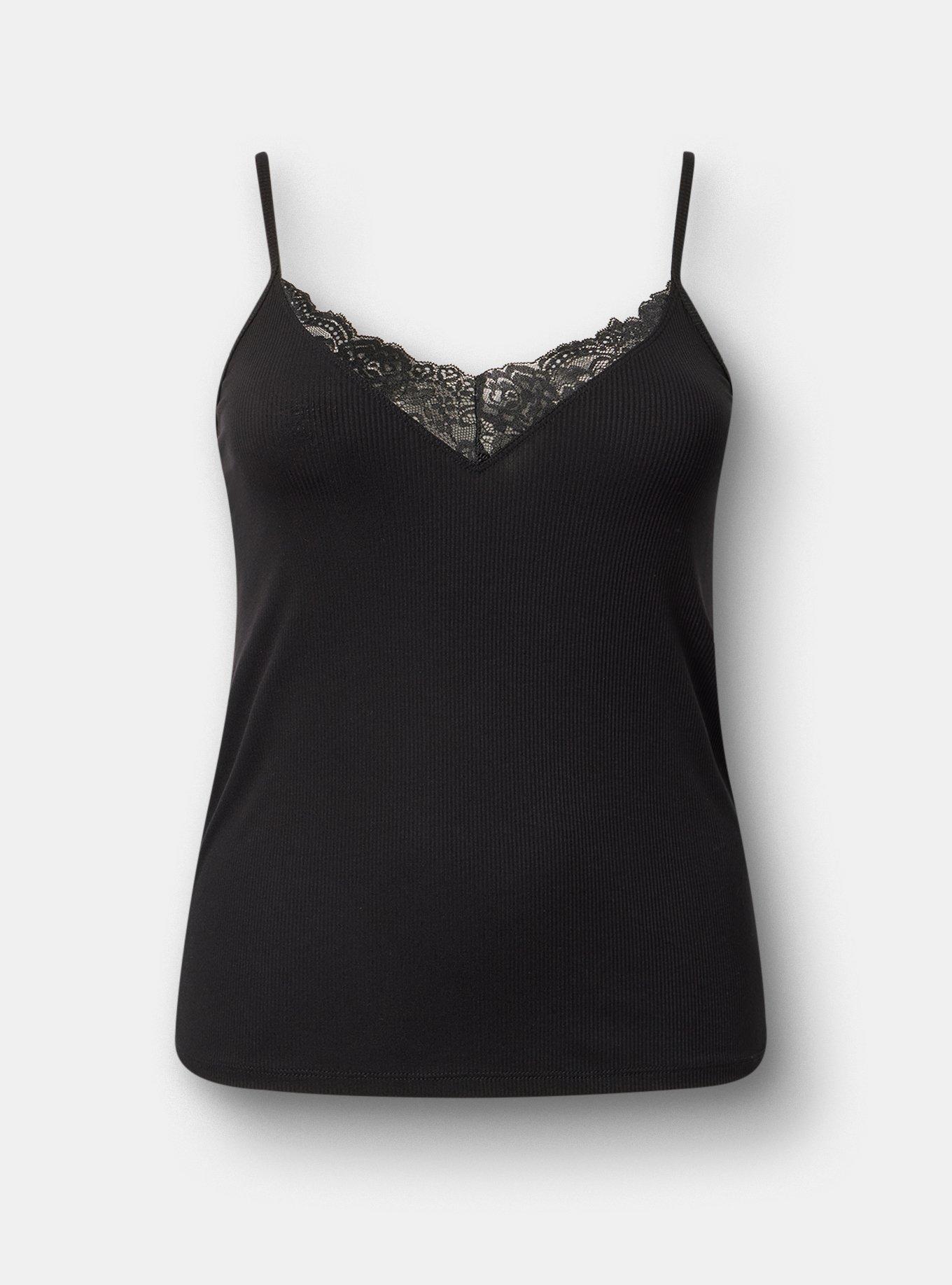 Super Soft Rib Lacy Sleep Tank, DEEP BLACK, hi-res