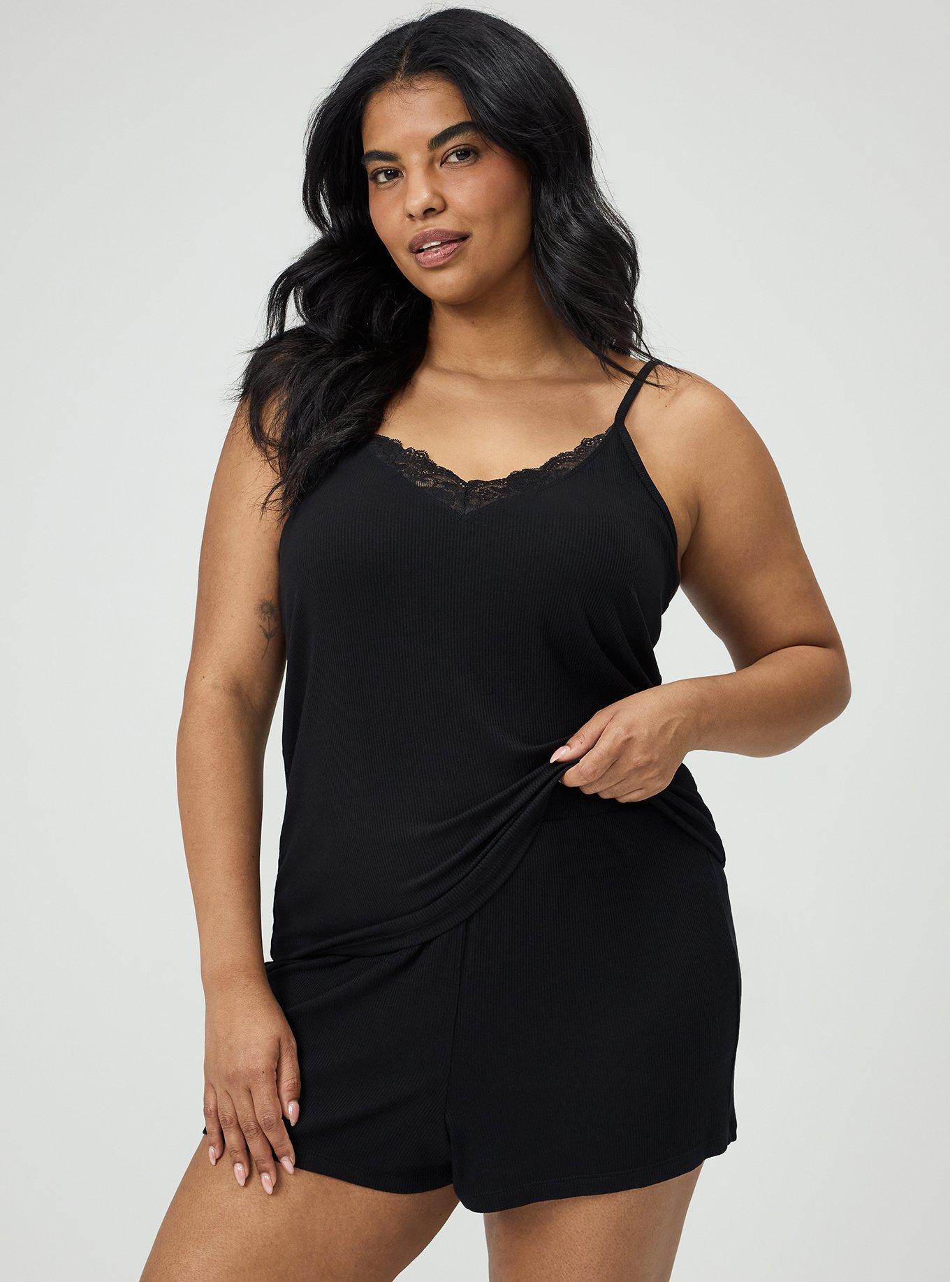 Super Soft Rib Lacy Sleep Tank, DEEP BLACK, hi-res