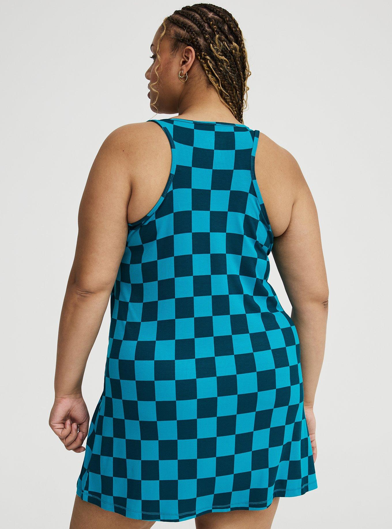 Super Soft Rib Racerback Sleep Gown, SUNNY CHECK EMERALD BLUE, alternate