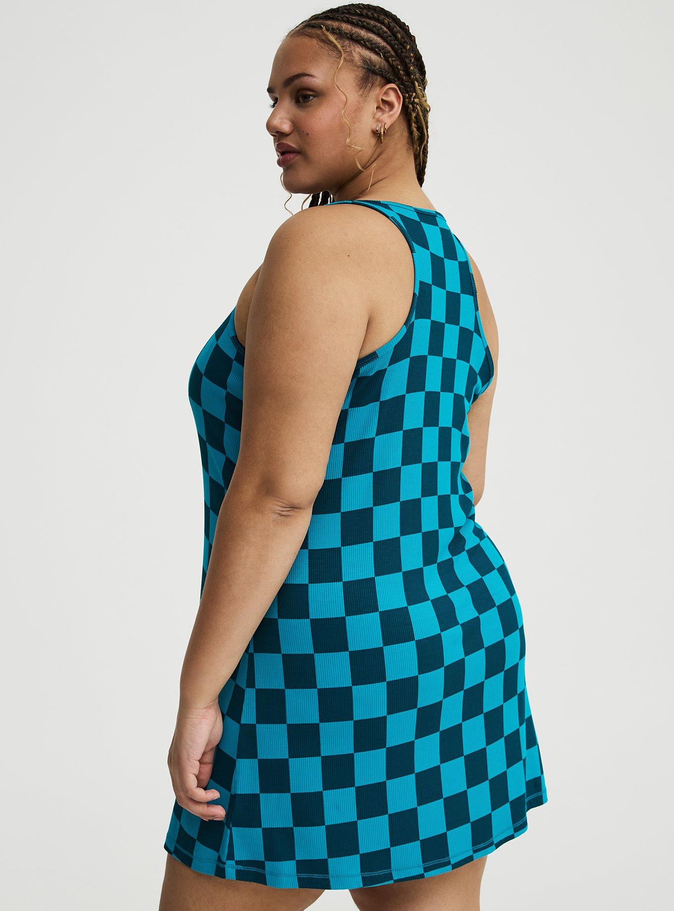 Super Soft Rib Racerback Sleep Gown, SUNNY CHECK EMERALD BLUE, alternate